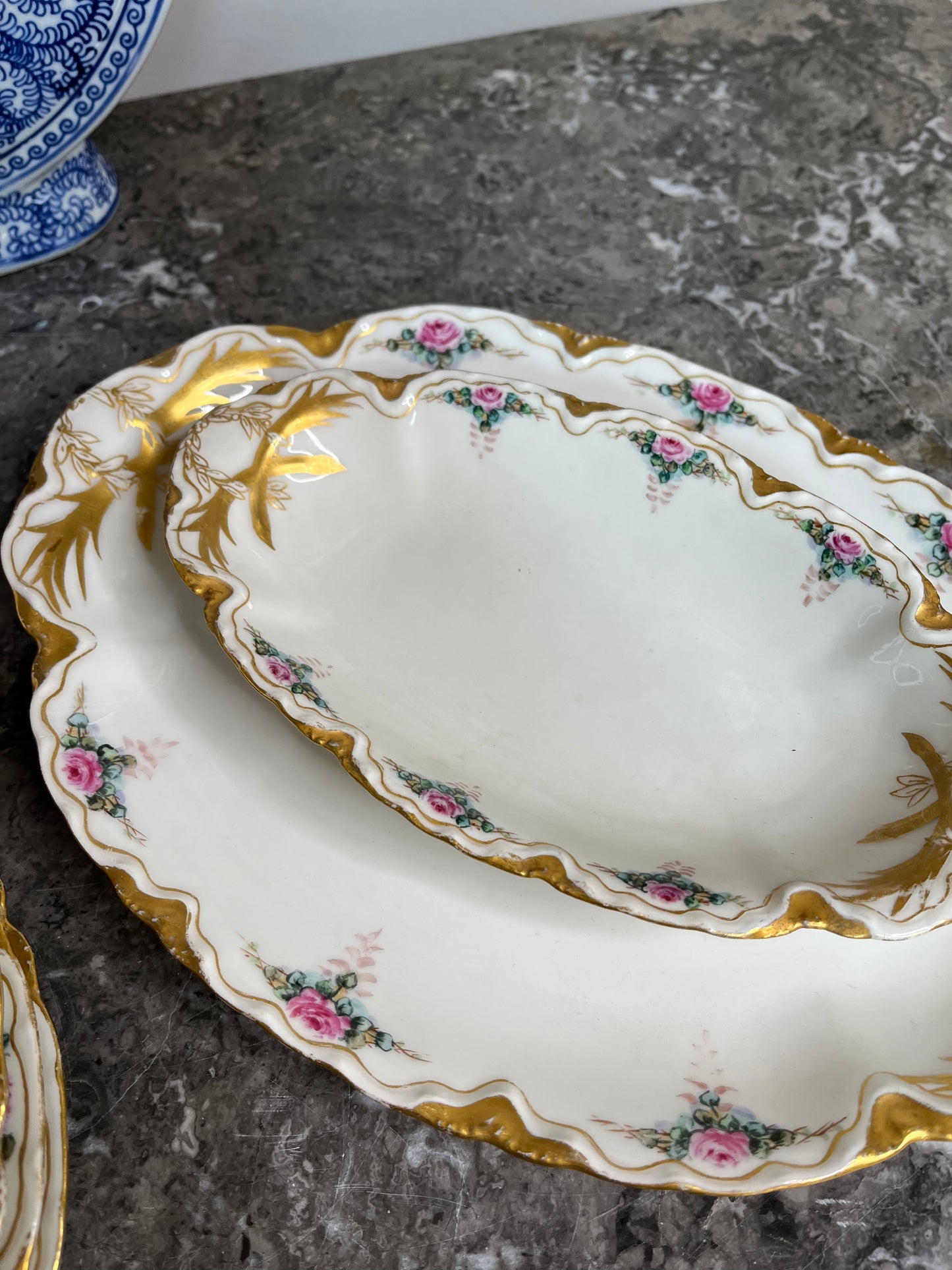 Gorgeous Antique Turn of 20th Century Haviland France 4 Platter Set With 3 Bonus Dinner Plates