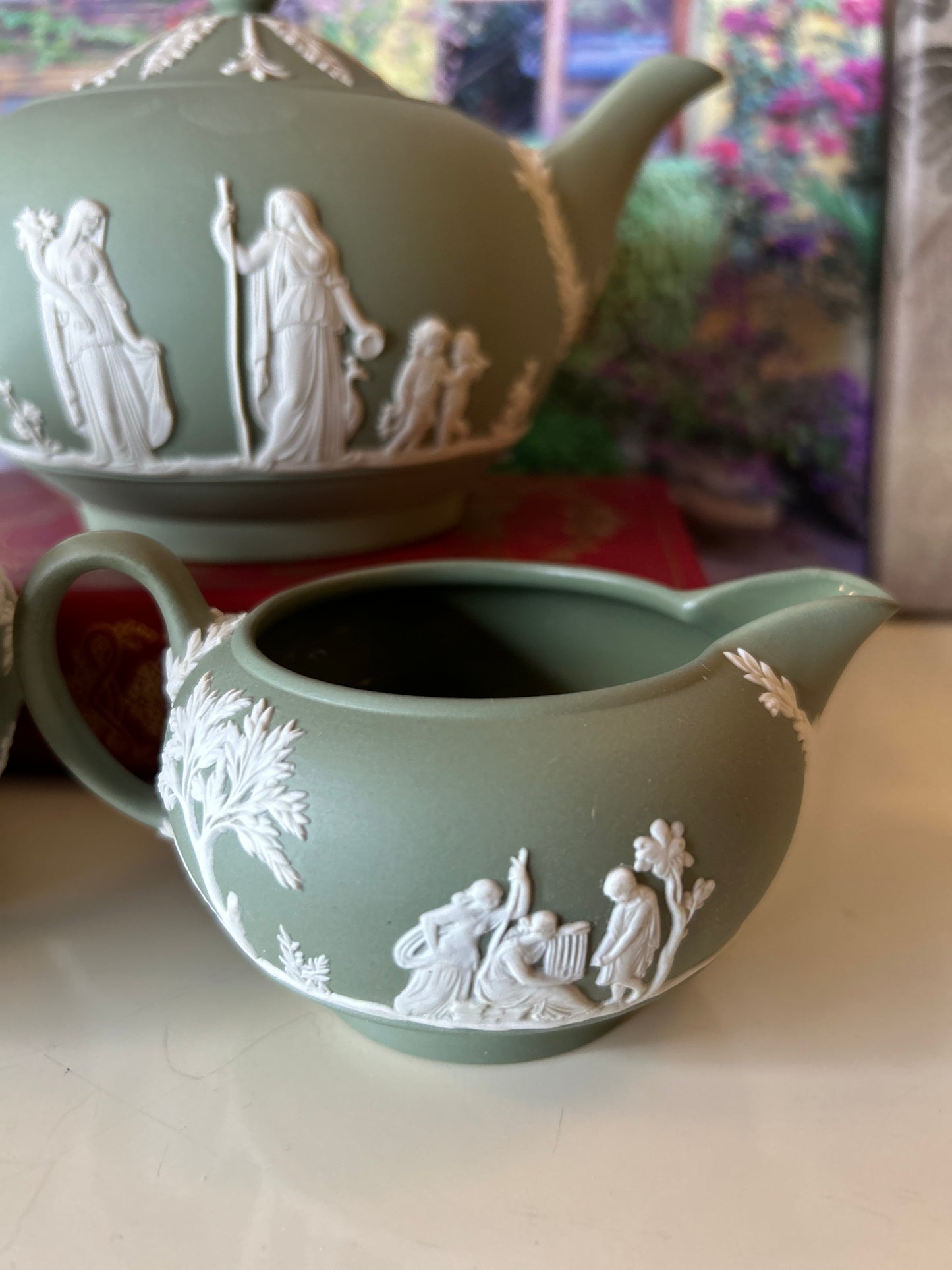 Wedgwood Green Jasperware Three piece Tea Set