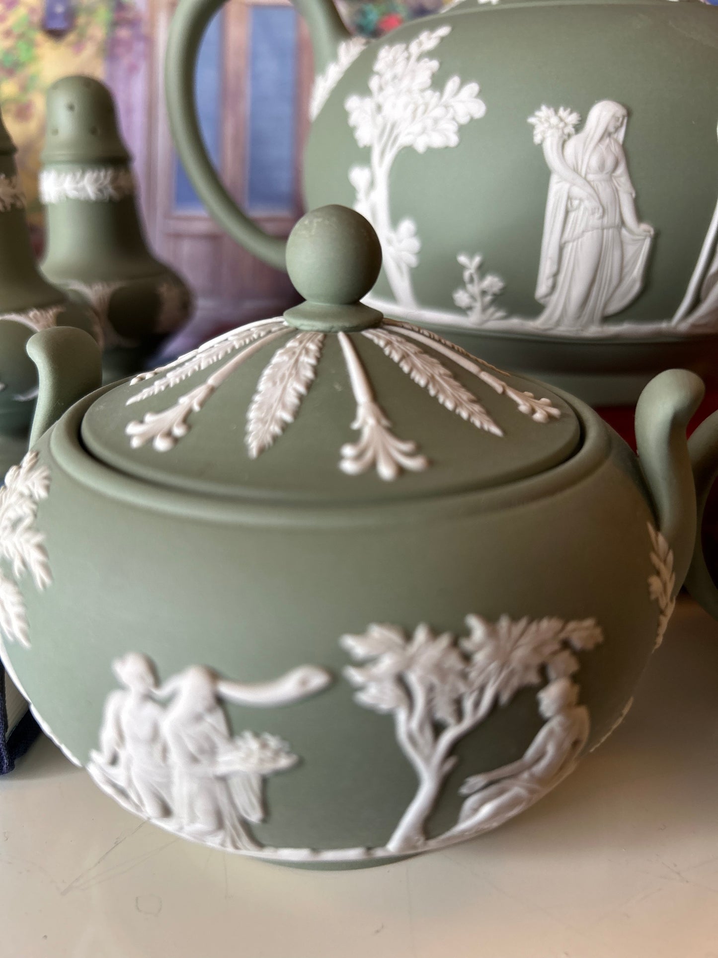 Wedgwood Green Jasperware Three piece Tea Set