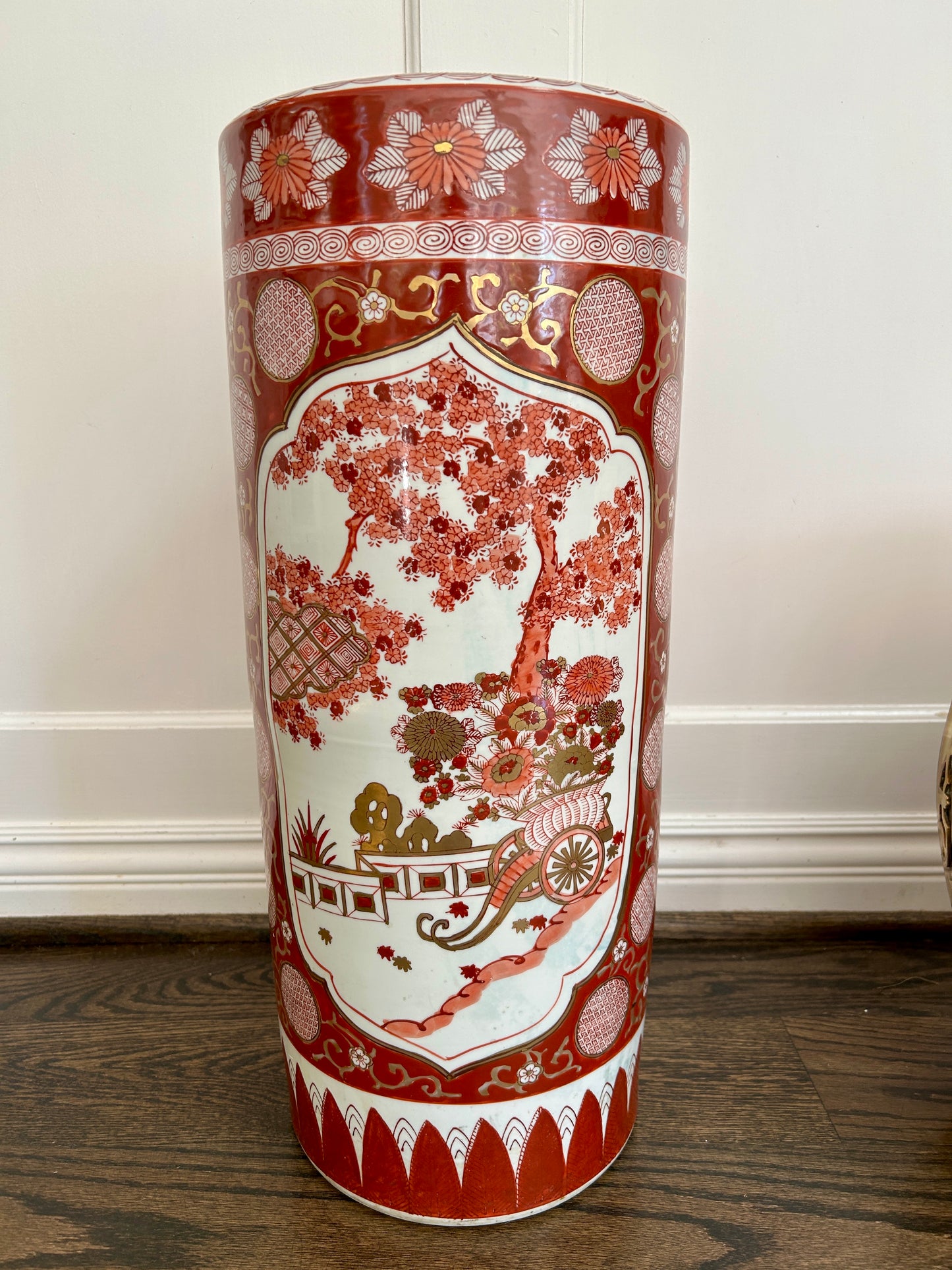 Vintage Gold Imari Porcelain Umbrella Stand