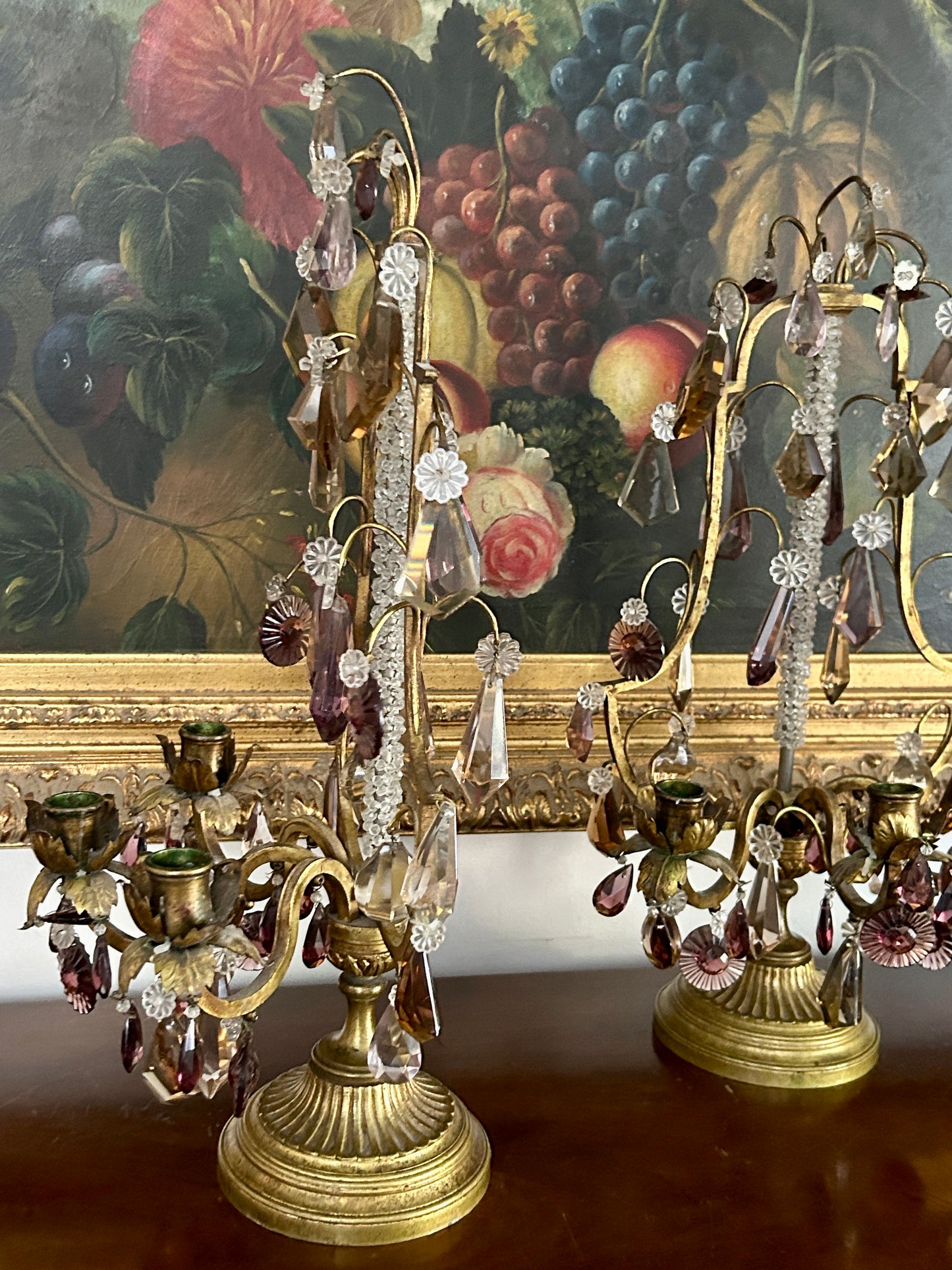 Antique French Gilt Bronze & Crystal Girandoles