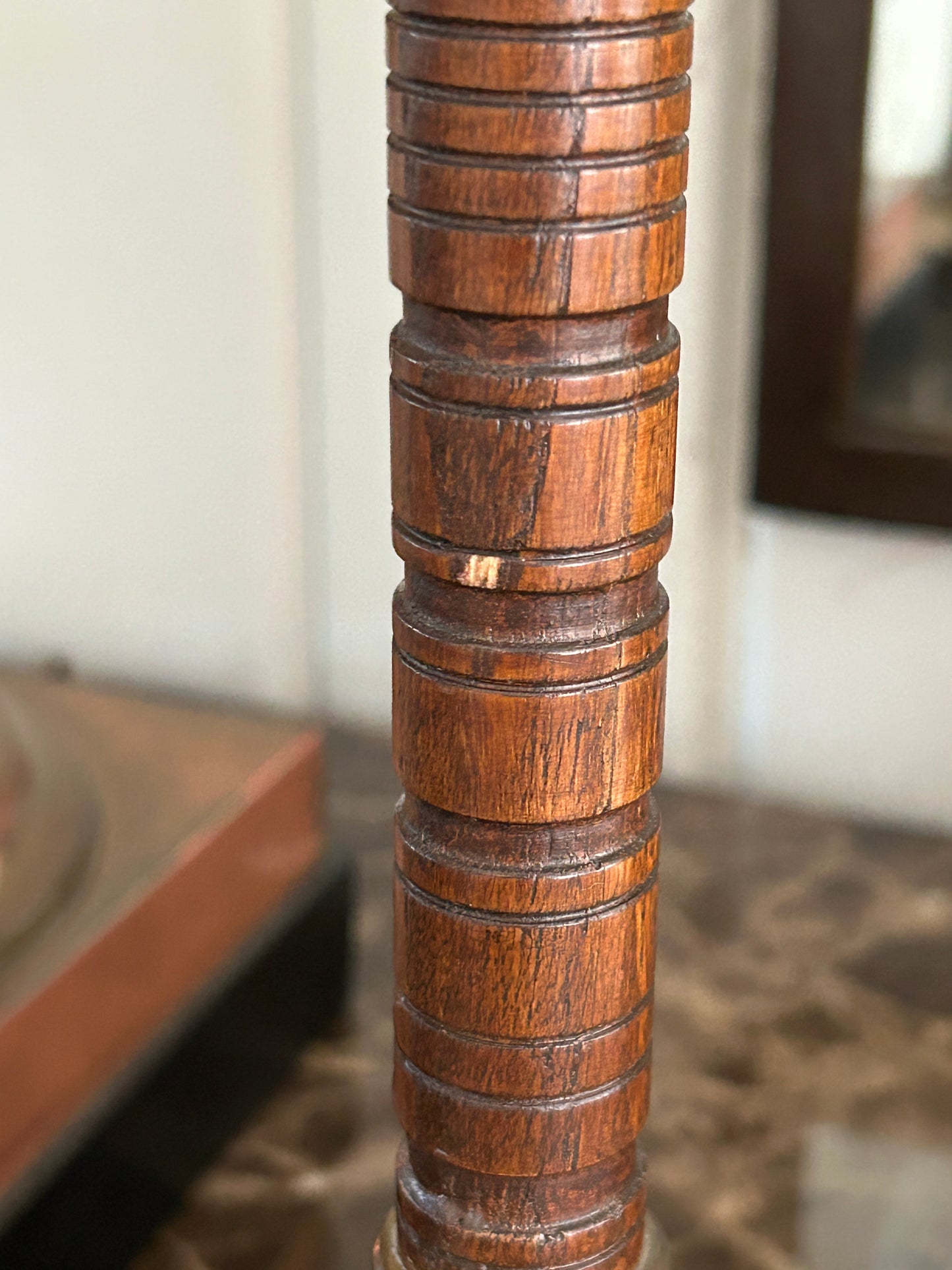 Mid-Century Sarreid Ltd. Turned Wood & Brass Candlesticks