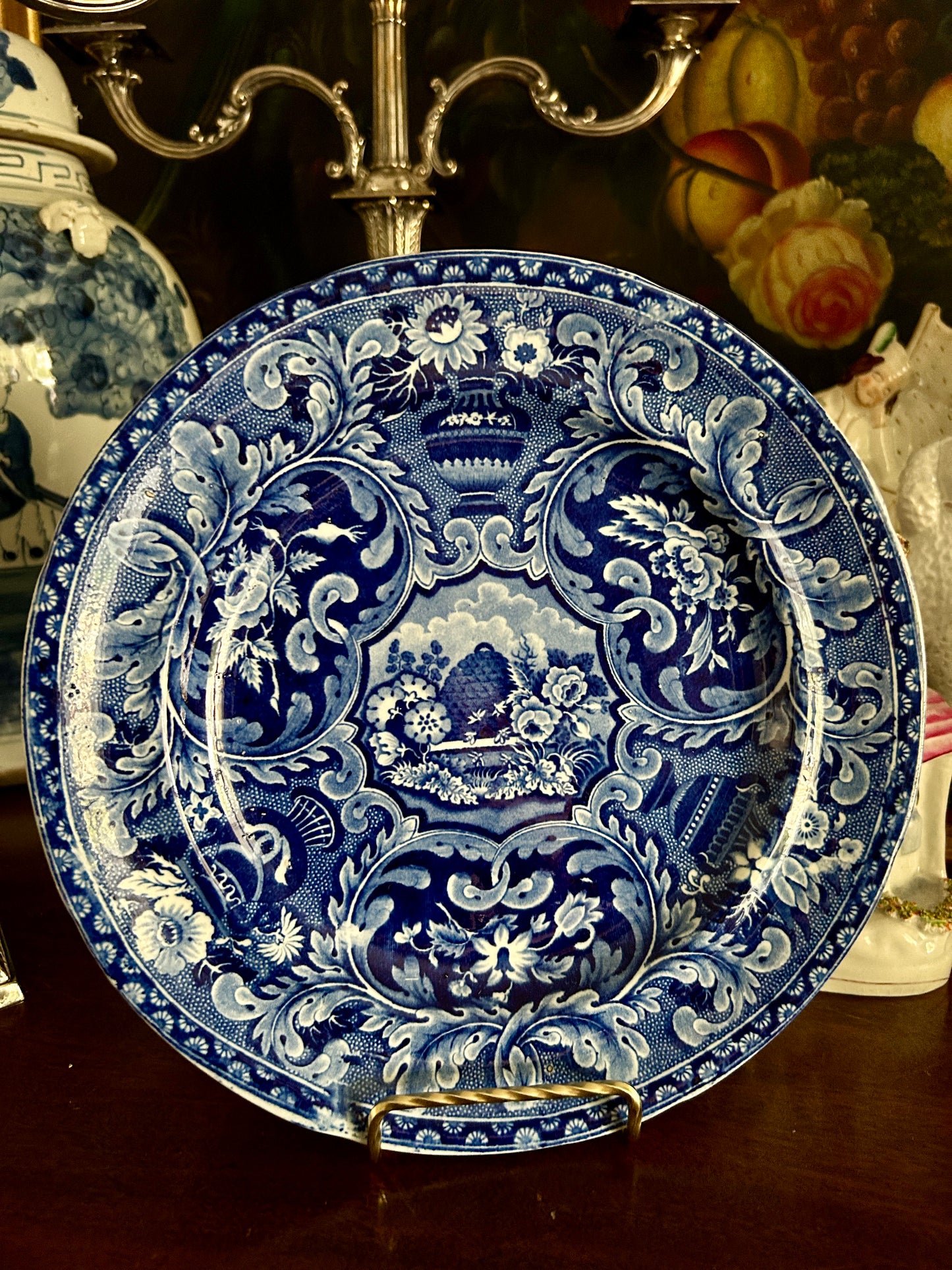 Early 19th Century Staffordshire Beehive & Vase Transferware Plate