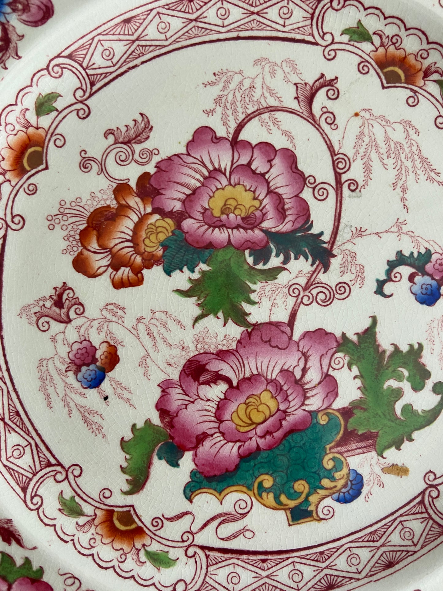 Antique English Pink Chinoiserie Plate