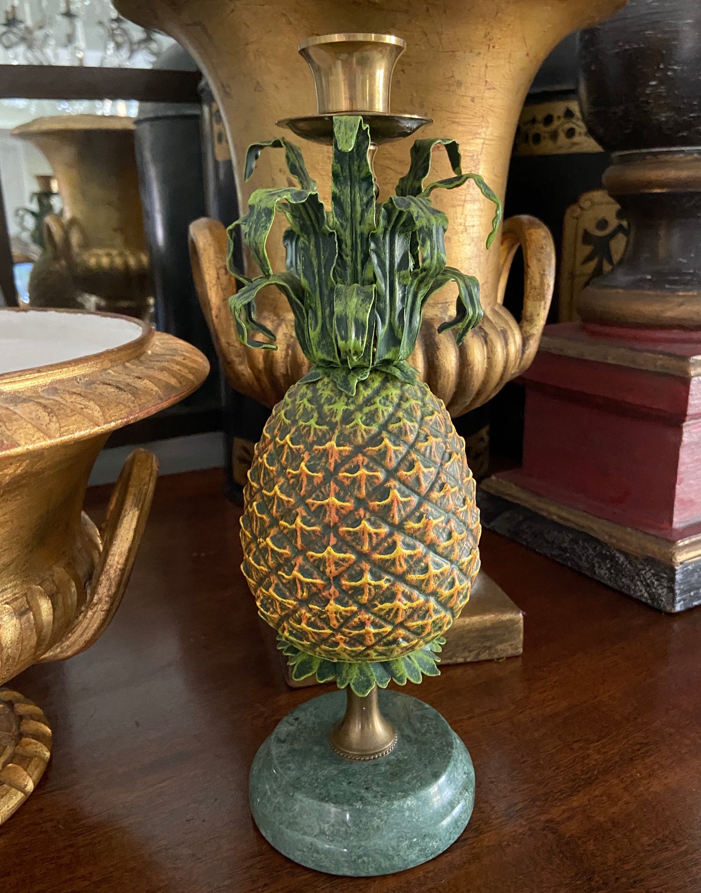 Vintage Petite Choses Tole Pineapple Candlestick