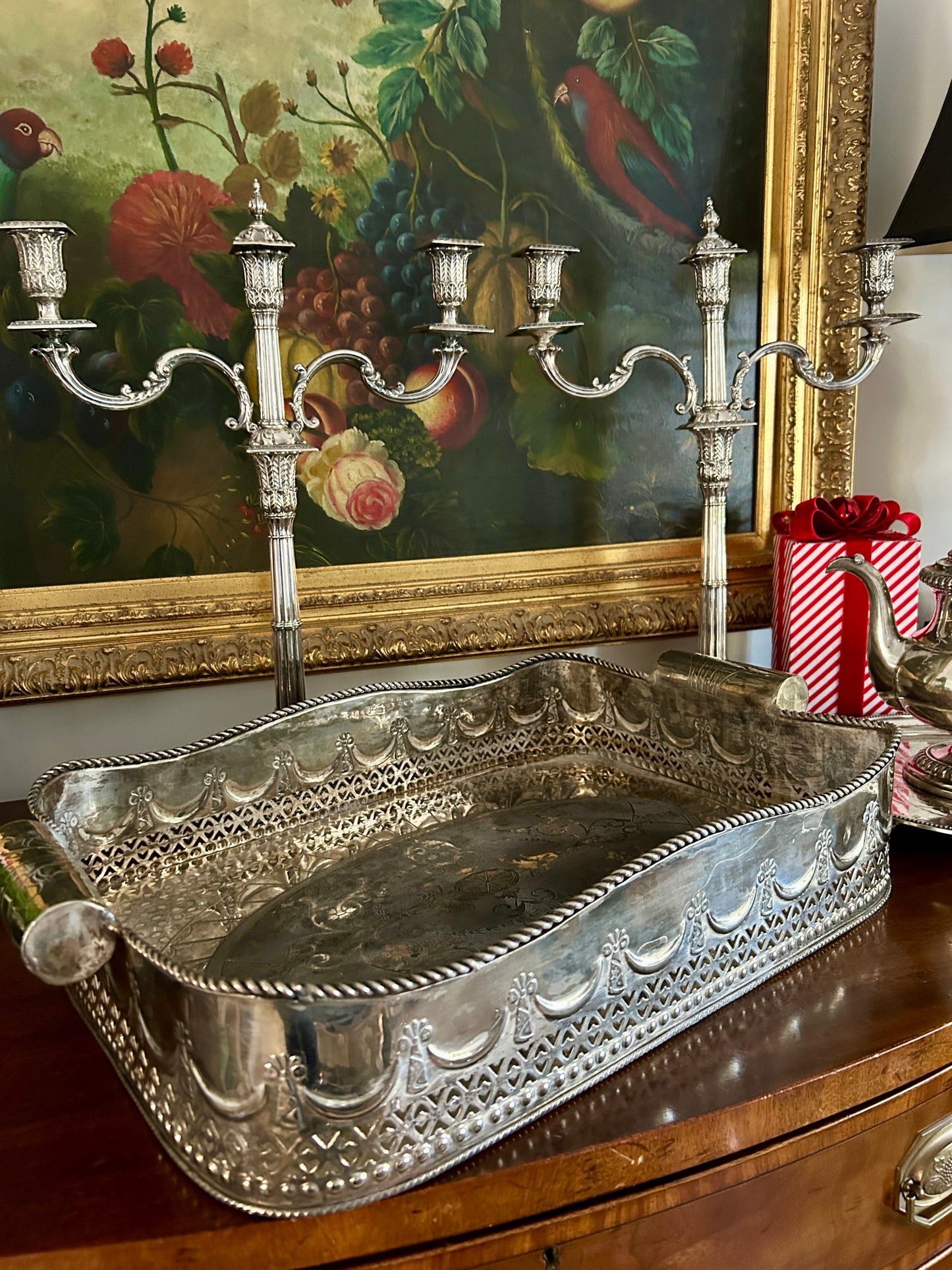 Vintage Silver Reticulated Gallery Tray