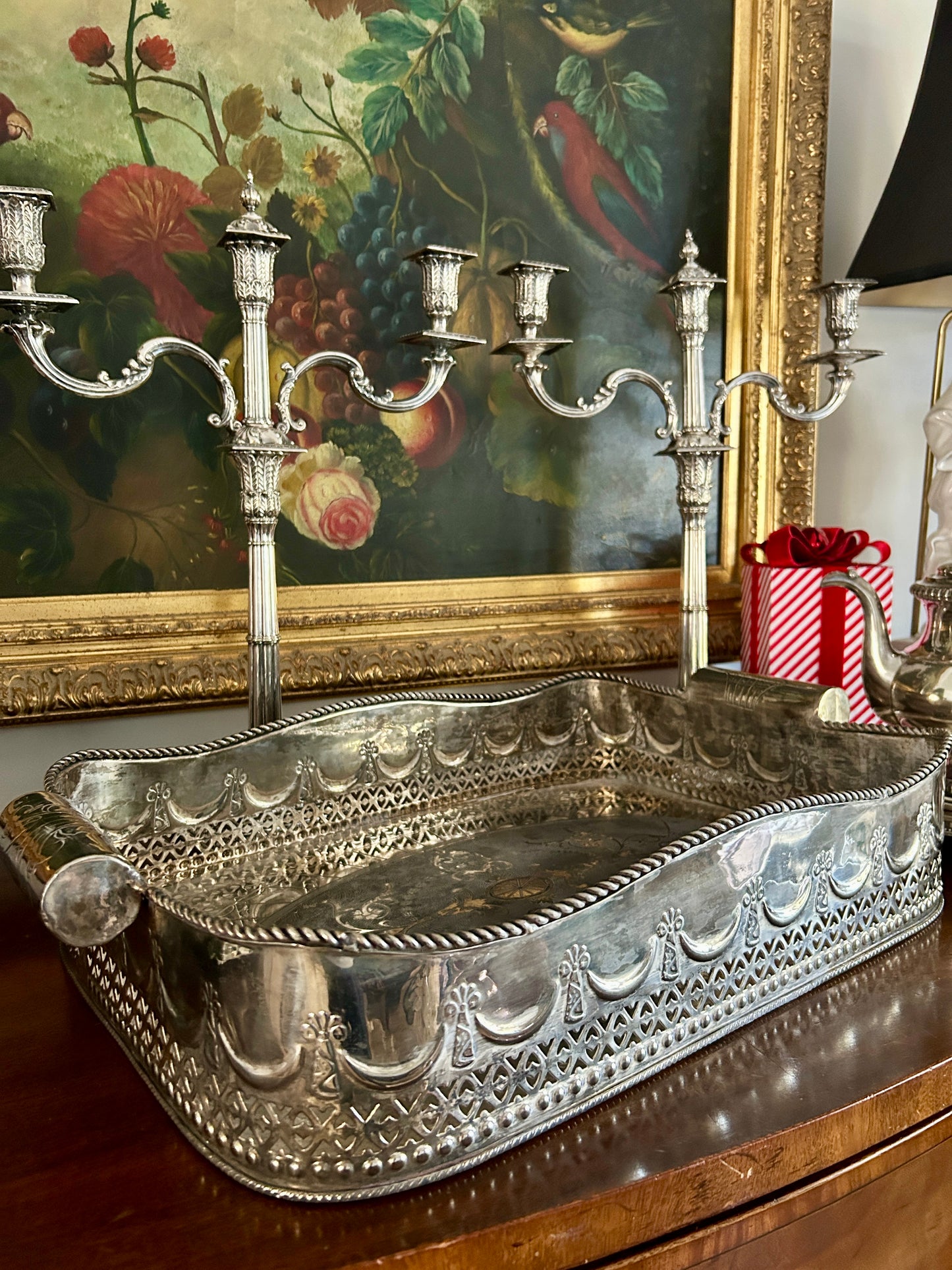 Vintage Silver Reticulated Gallery Tray