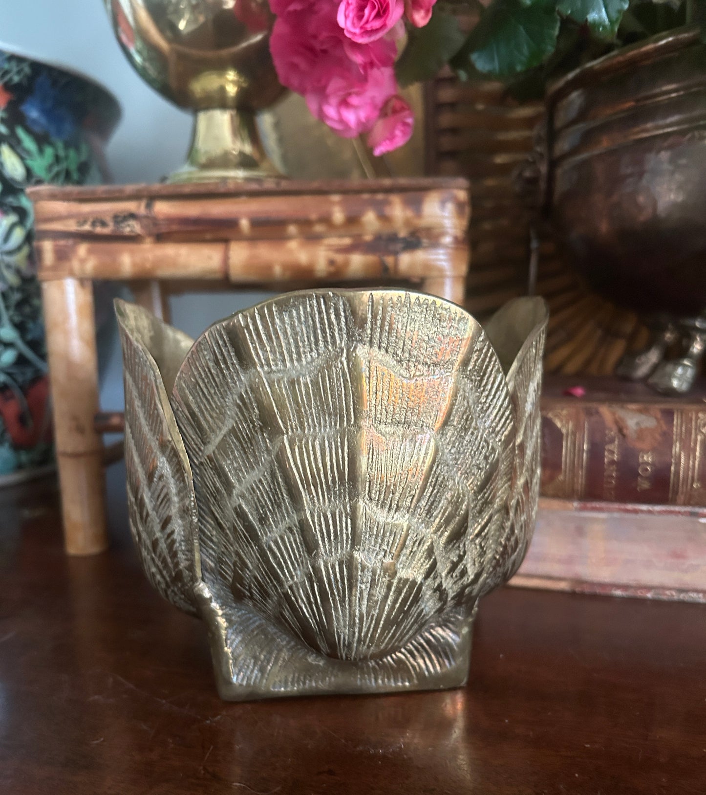 Vintage Brass Clam Shell Cachepot