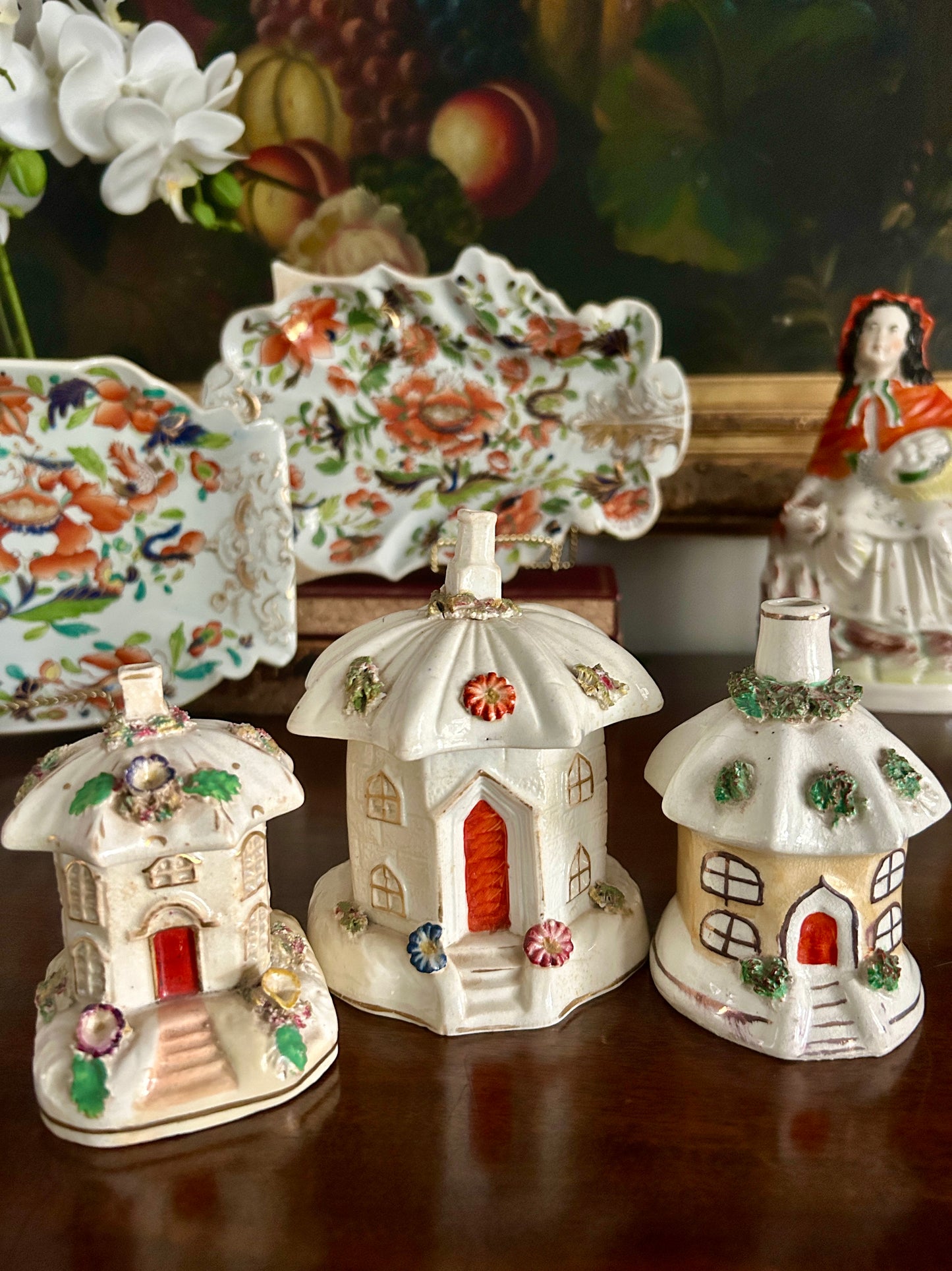 19th Century Staffordshire Cottage Pastille Burners ~ Set of 3