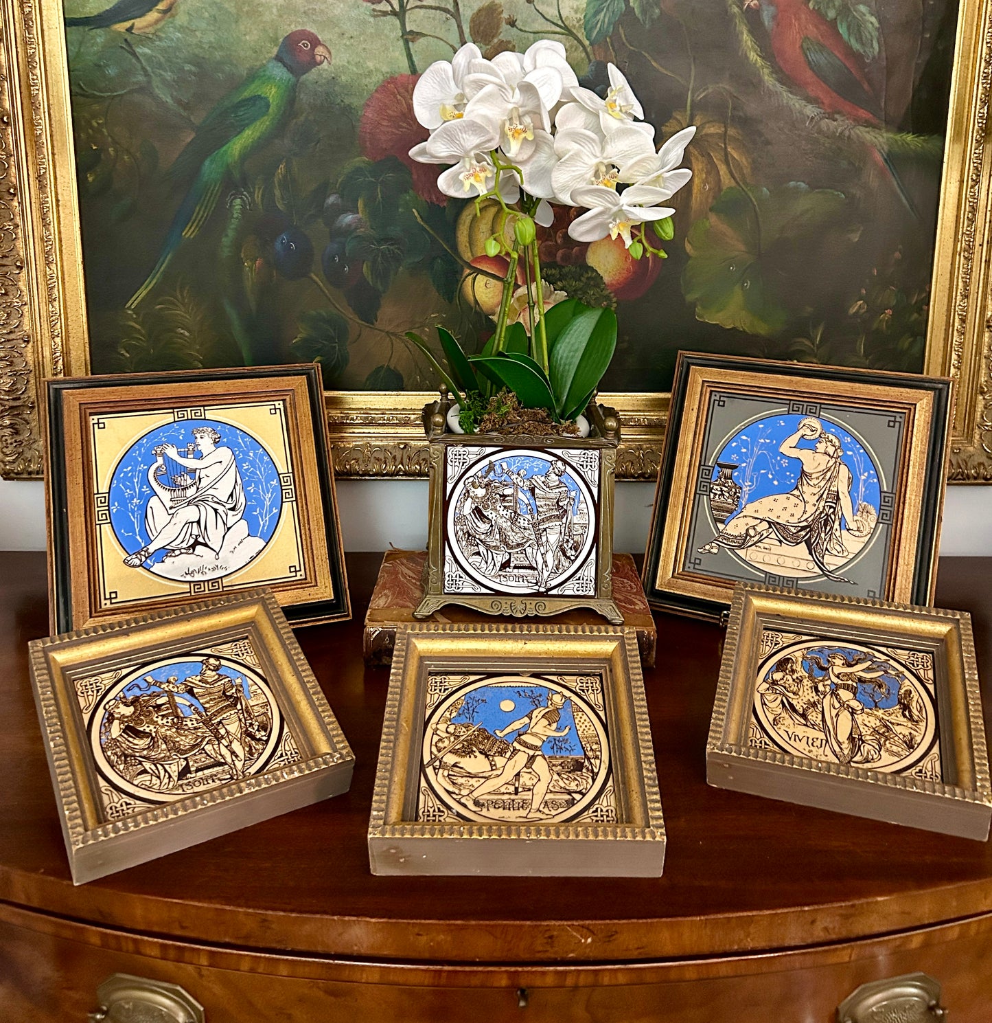 Antique Set Framed Minton Tiles by John Moyr Smith for Mintons