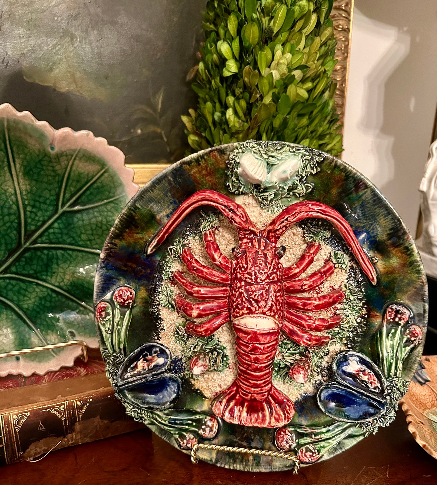 Vintage Palissy Style Portuguese Majolica Lobster Plate