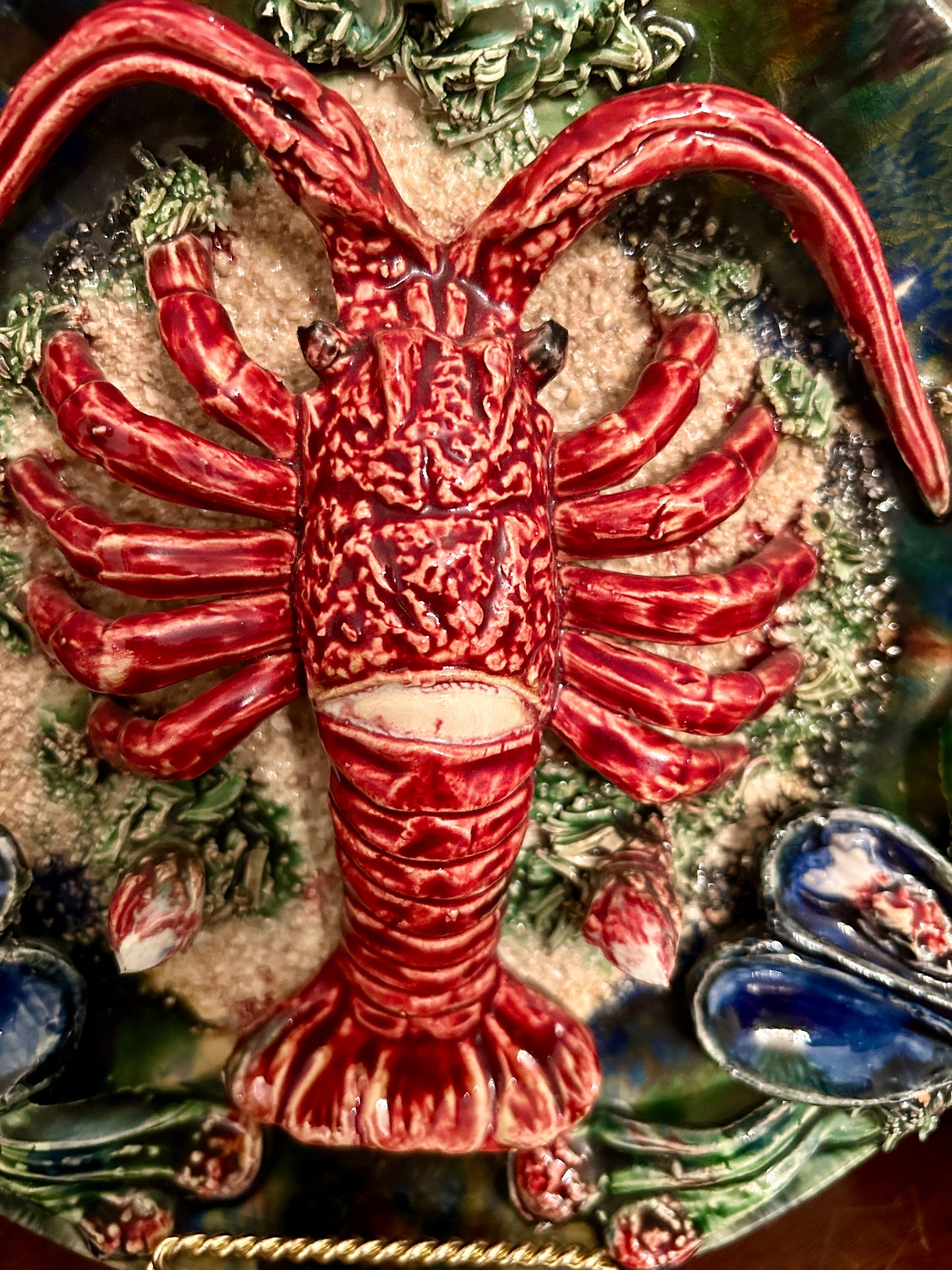 Vintage Palissy Style Portuguese Majolica Lobster Plate