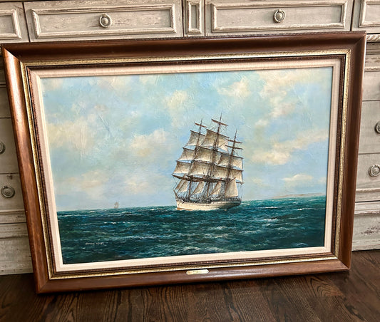 Vintage British Maritime Oil Painting on Canvas