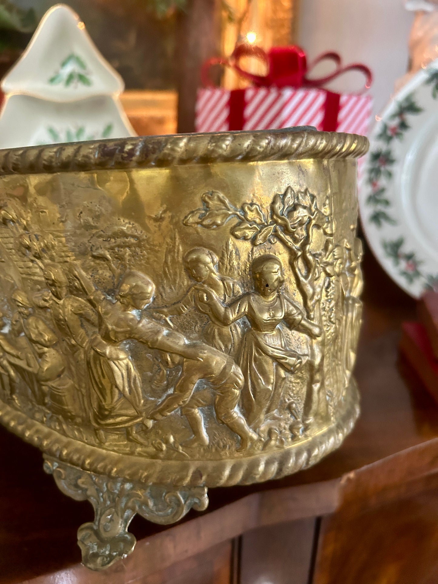 19th Century French Brass Repoussé Jardinière with Liner