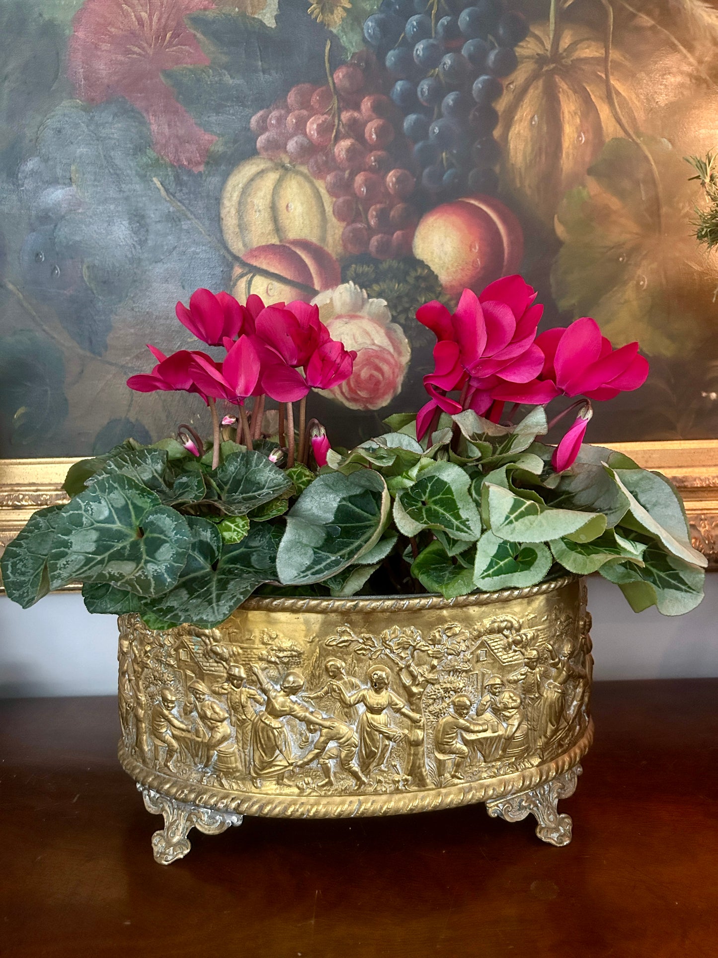 19th Century French Brass Repoussé Jardinière with Liner