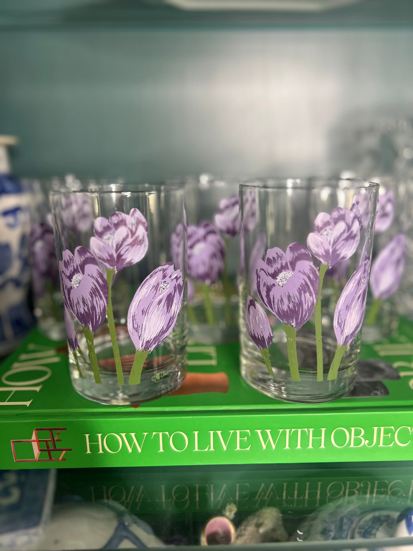 Vintage Set of 5 Cera Double Old Fashioned Purple Tulip Glasses