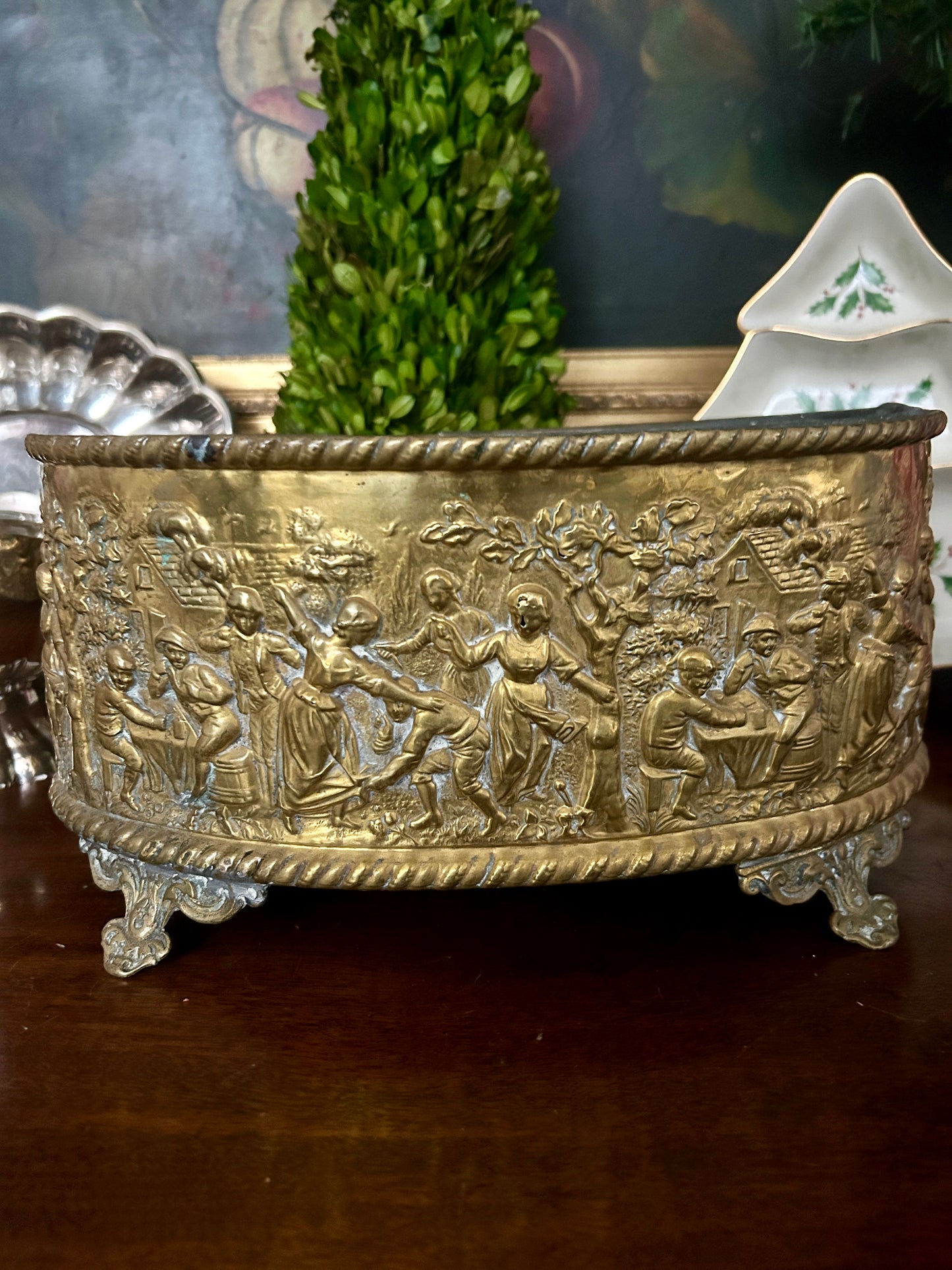 19th Century French Brass Repoussé Jardinière with Liner