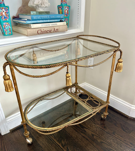 Vintage Italian Rope & Tassel Bar Cart