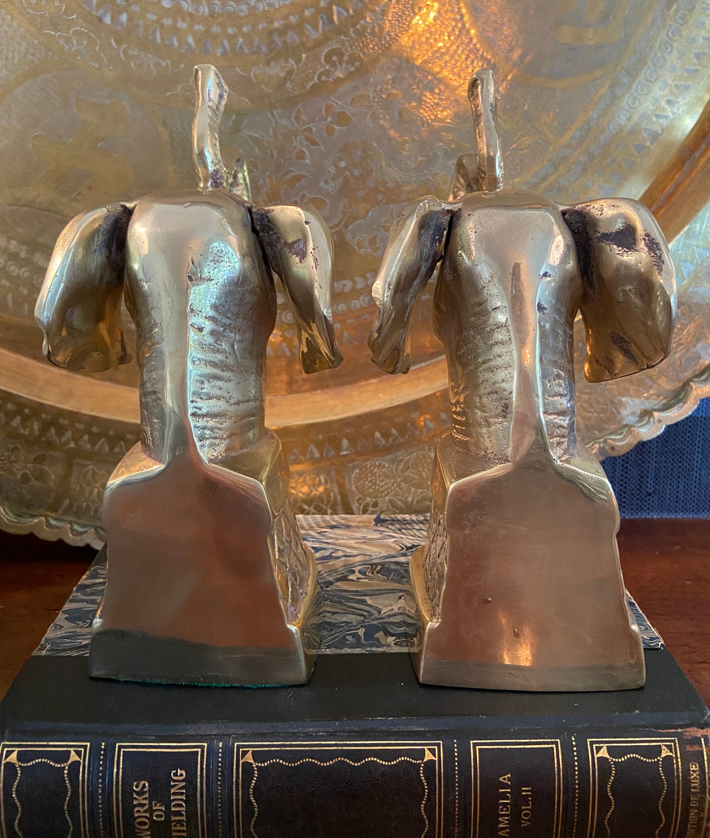 Vintage Brass Elephant Bookends