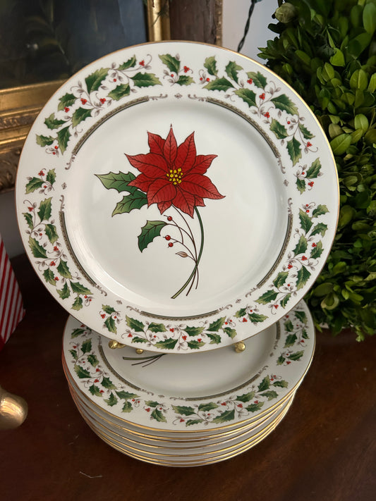 Set of 8 Holly Holiday Pointsettia Plates