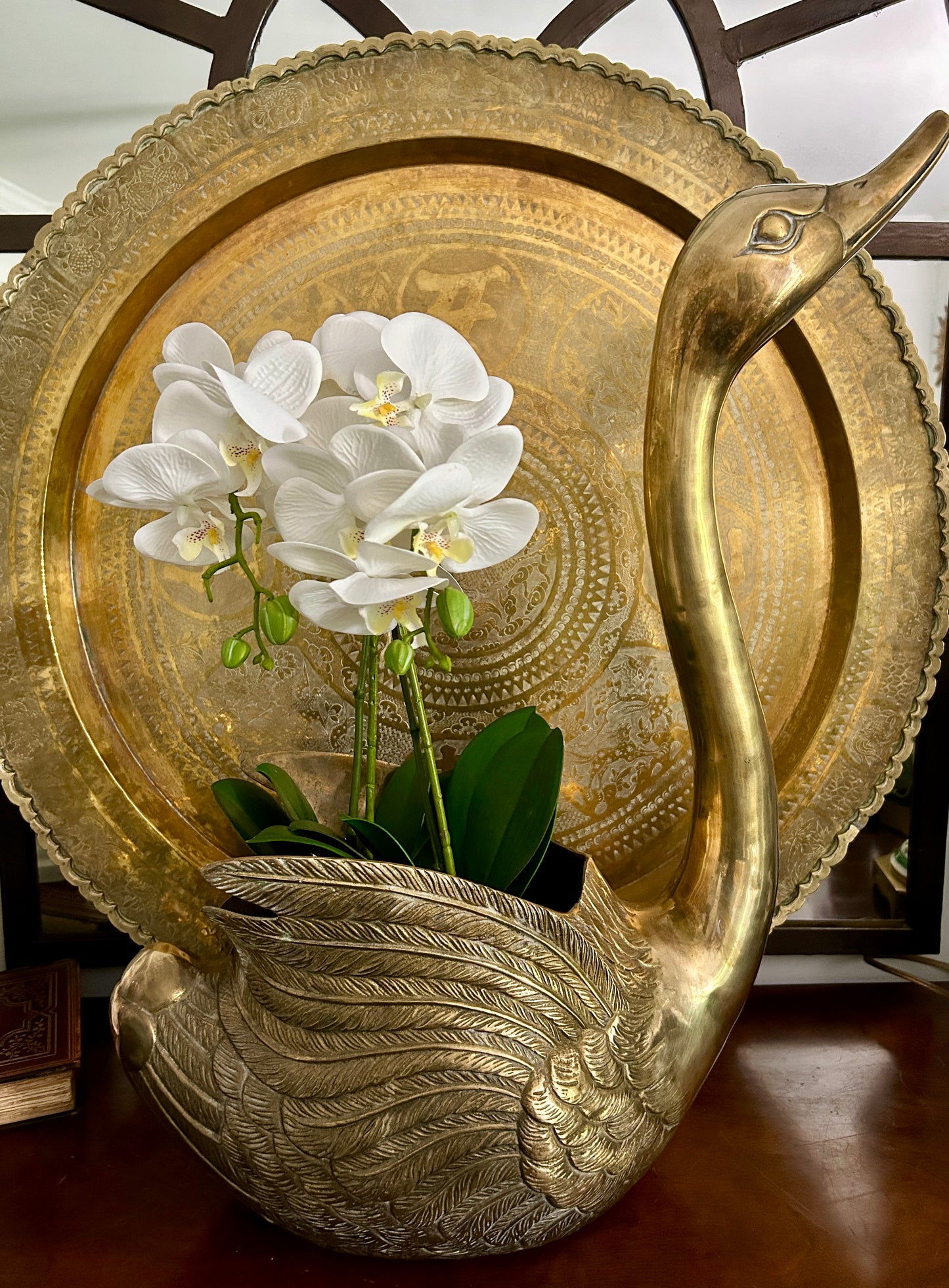 Monumental Brass Swan Centerpiece Planter