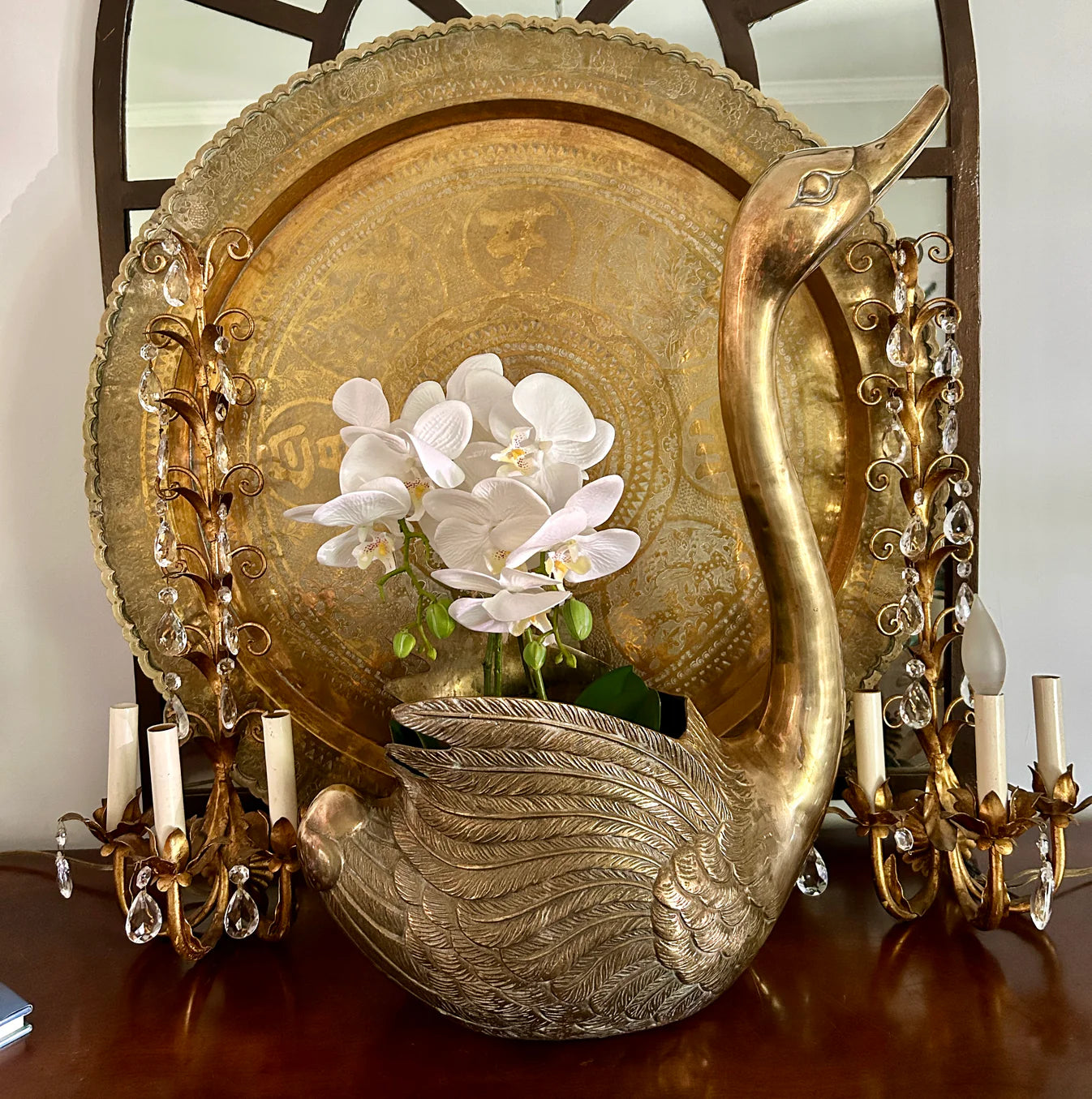 Monumental Brass Swan Centerpiece Planter