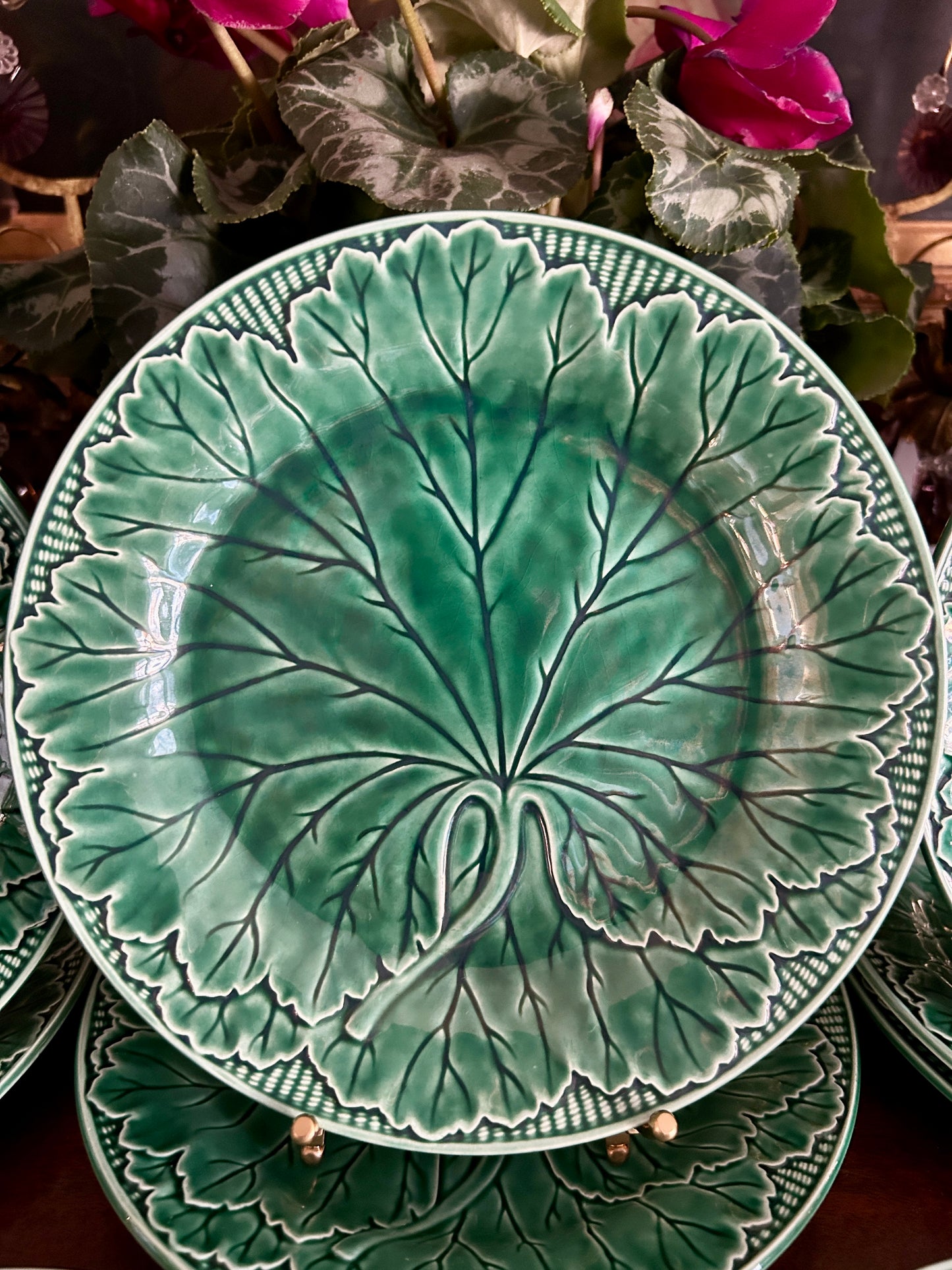 RESERVED for Theresa - Vintage Wedgwood Green Majolica Plates