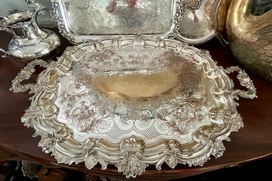 Large Antique Barker Ellis Silver Plated Waiter Tray
