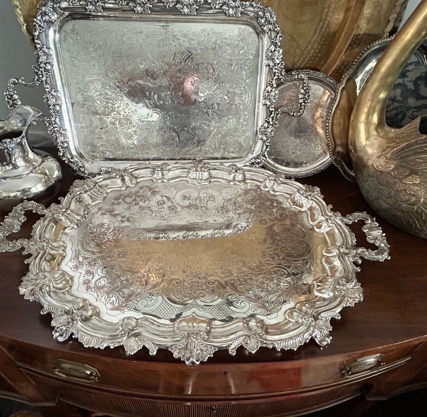 Large Antique Barker Ellis Silver Plated Waiter Tray