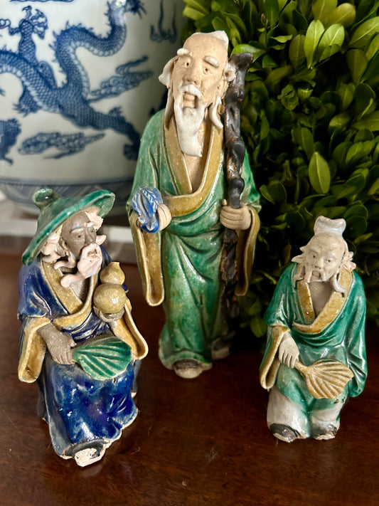 Antique Chinese Mud Men Figures ~ Set of 3