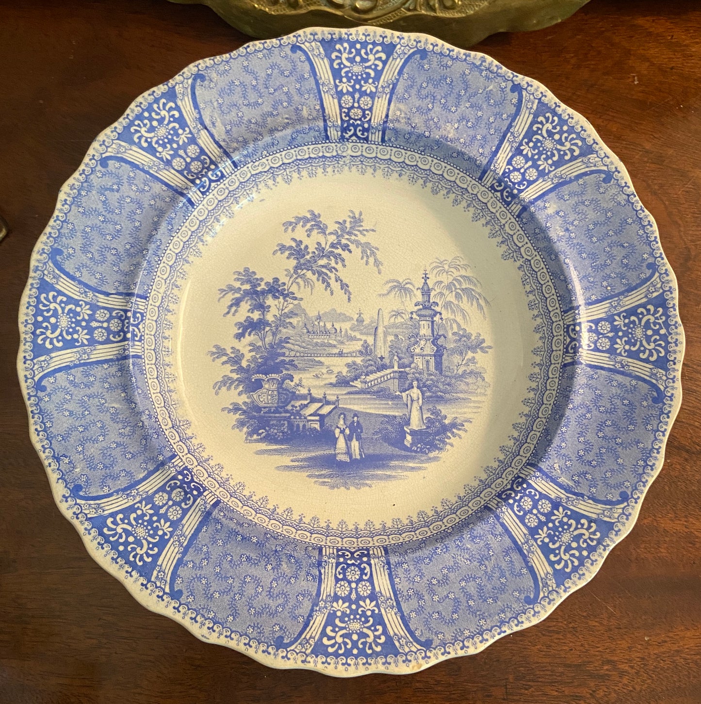 Antique English Blue & White Transferware Soup Plate