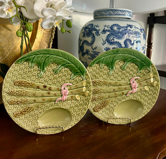 Vintage Bordallo Pinheiro Pink & Green  Asparagus Plate