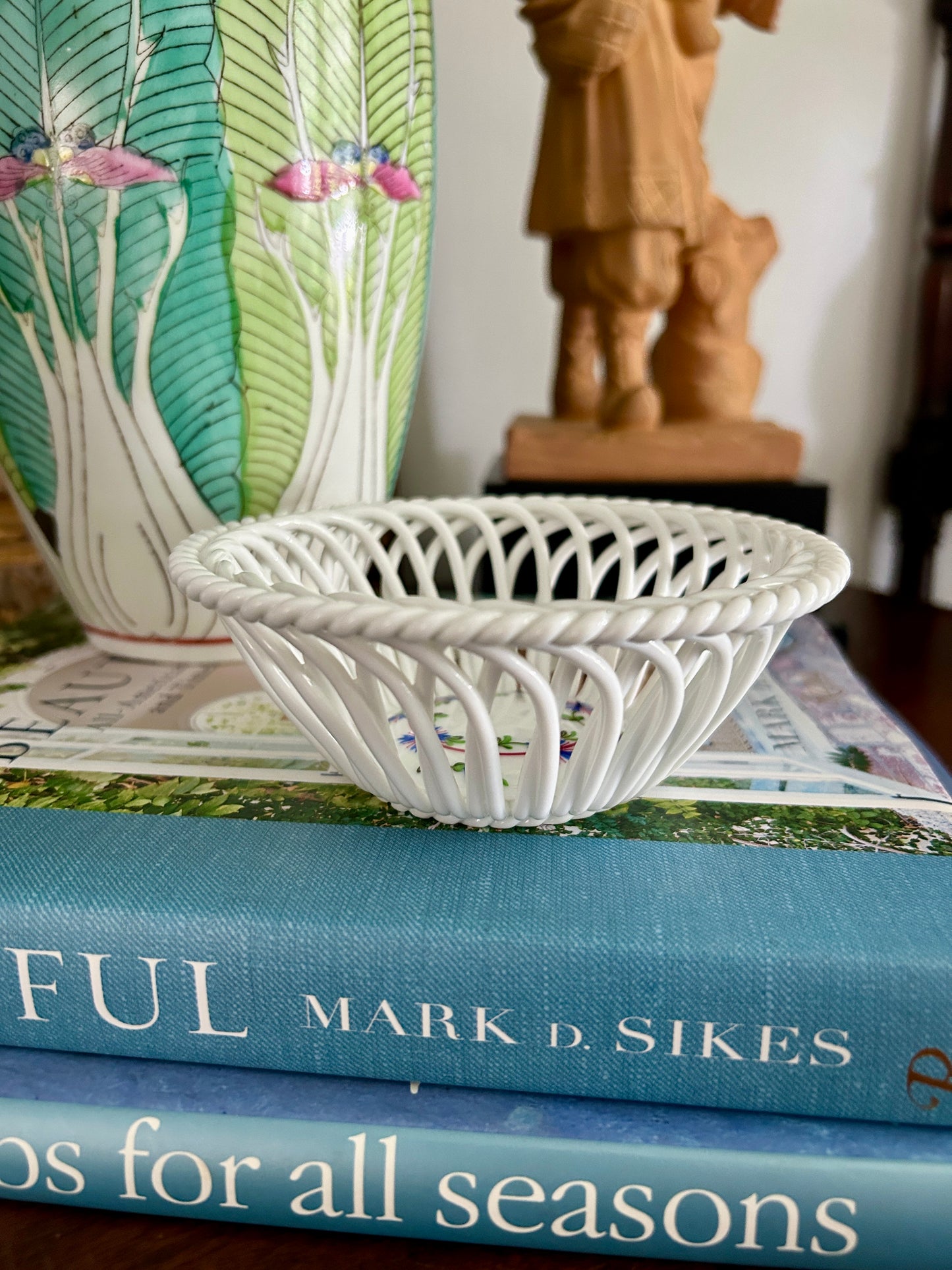 Vintage Herend Blue Garland Openwork Basket