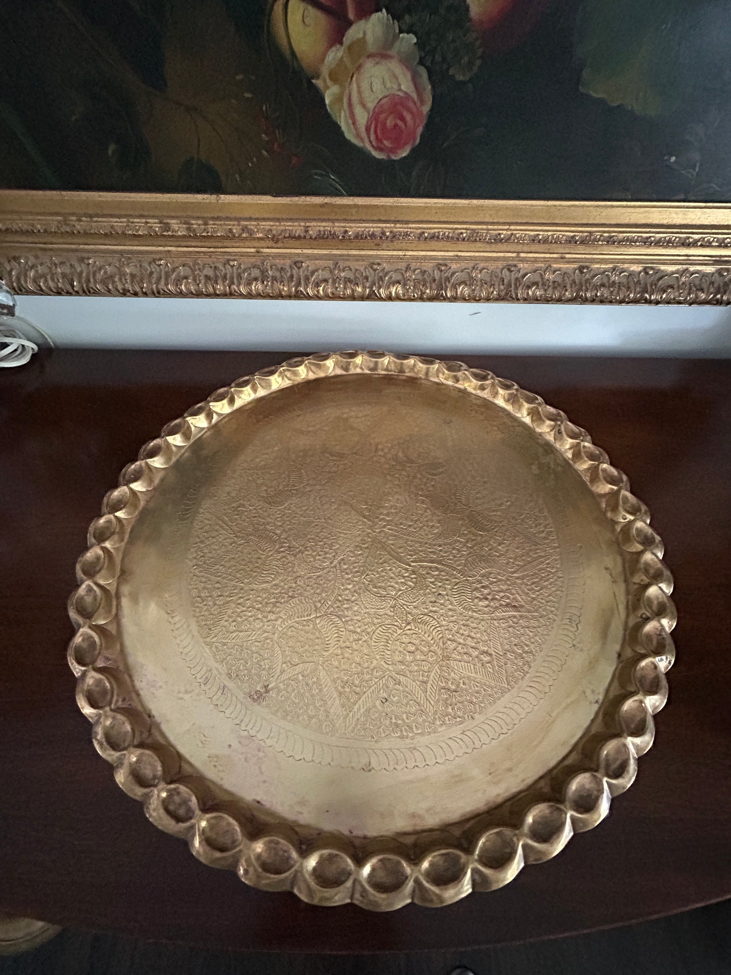 Vintage Moroccan Style Fluted Brass Tray