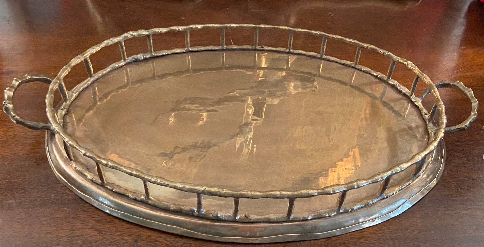 Vintage Gilded Brass Faux Bamboo Serving Tray