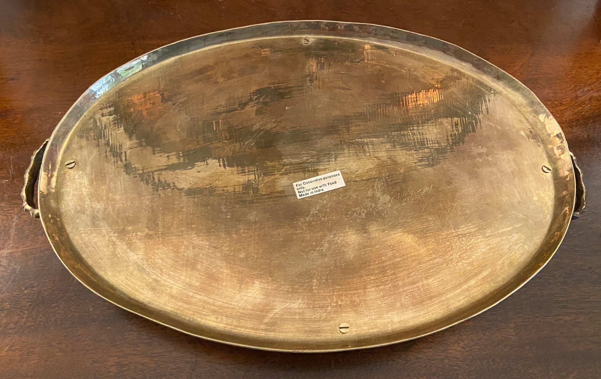 Vintage Brass Bamboo Tray Hollywood Regency Gold Oval Faux Bamboo