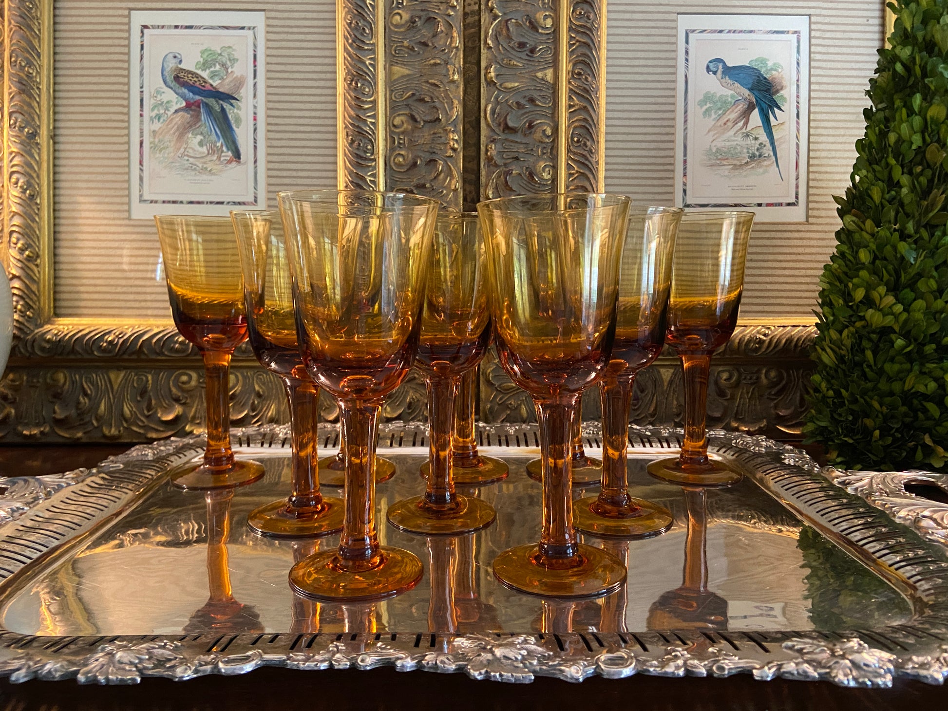 1920s Antique Gilded Venetian Wine Glasses - Set of 8