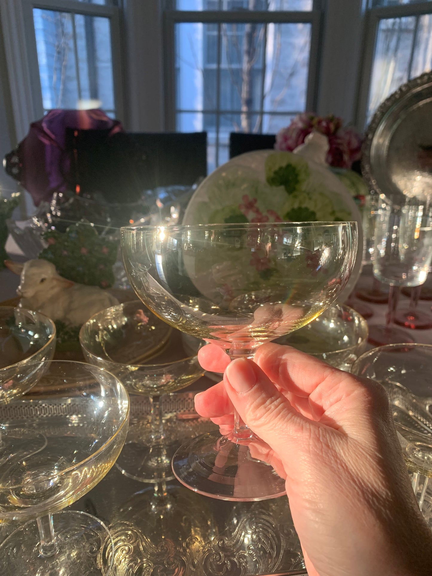 Set (6) Vintage Yellow Crystal Coupes