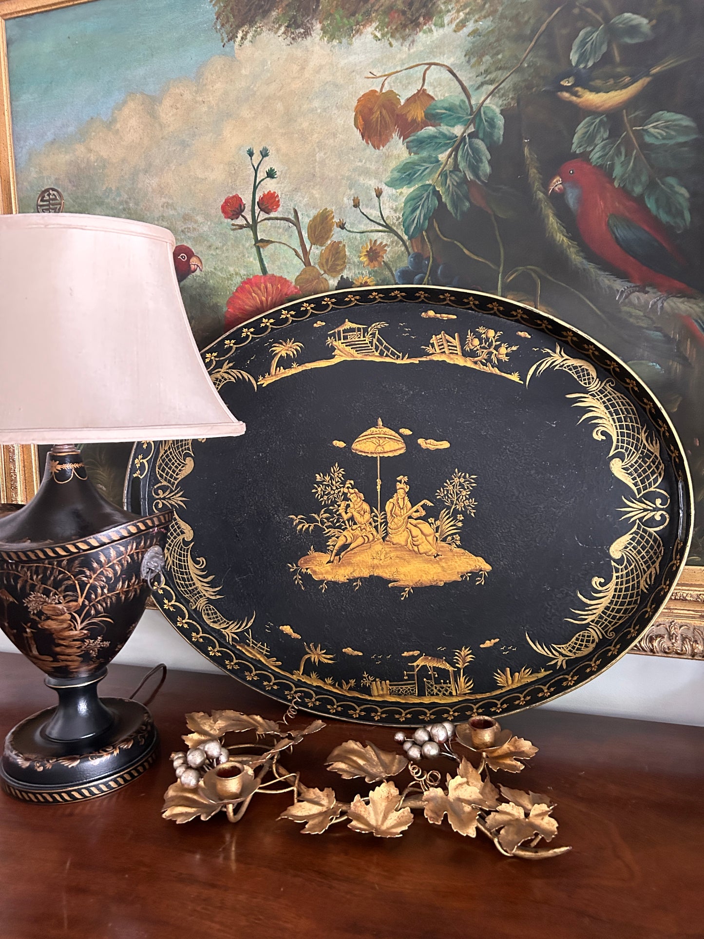 Vintage Chinoiserie Tole Tray Table