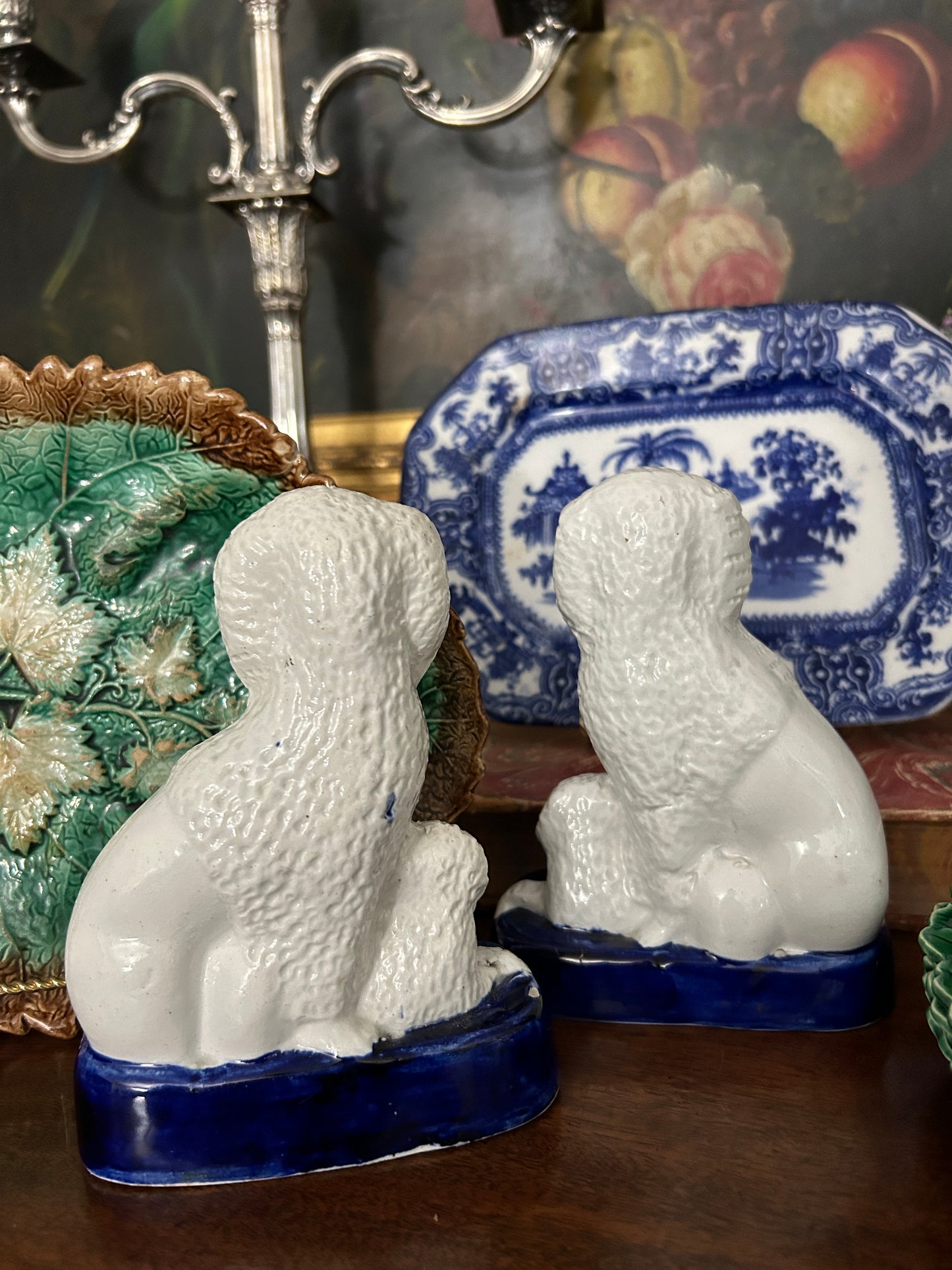 Pair 19th Century Staffordshire Poodles with Puppies