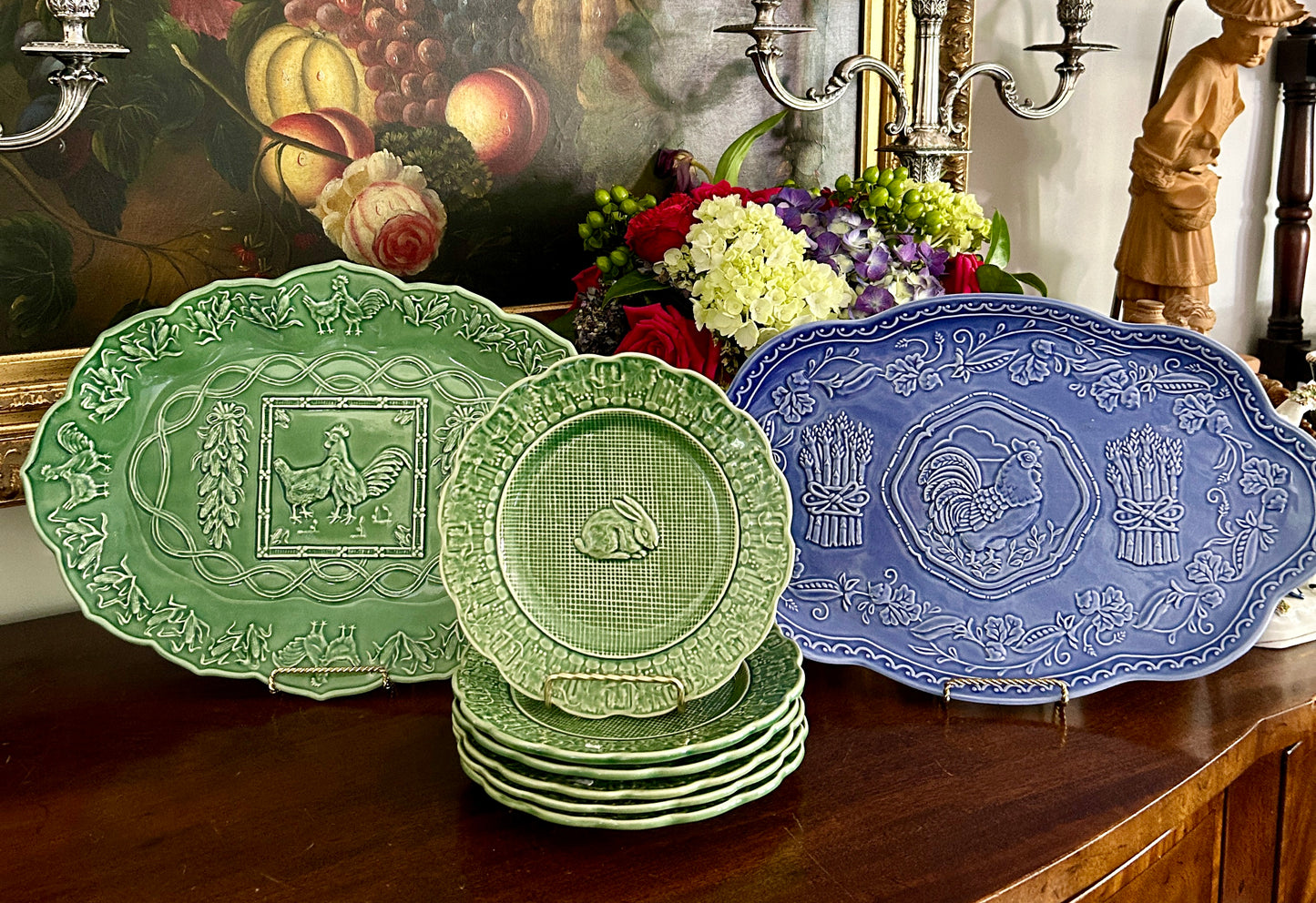 Set of 6 Vintage Bordallo Pinheiro Green Luncheon Plates