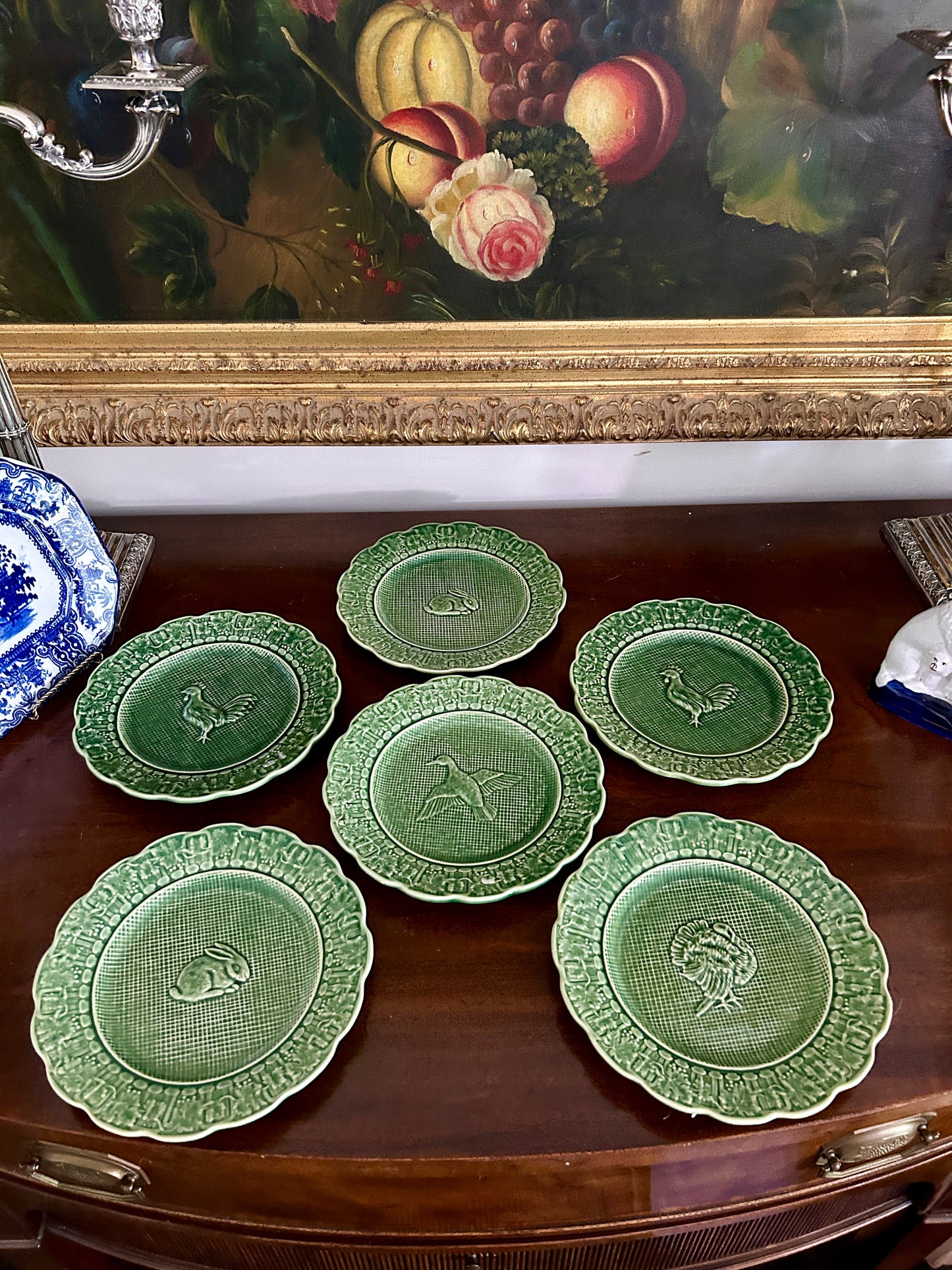 Set of 6 Vintage Bordallo Pinheiro Green Luncheon Plates