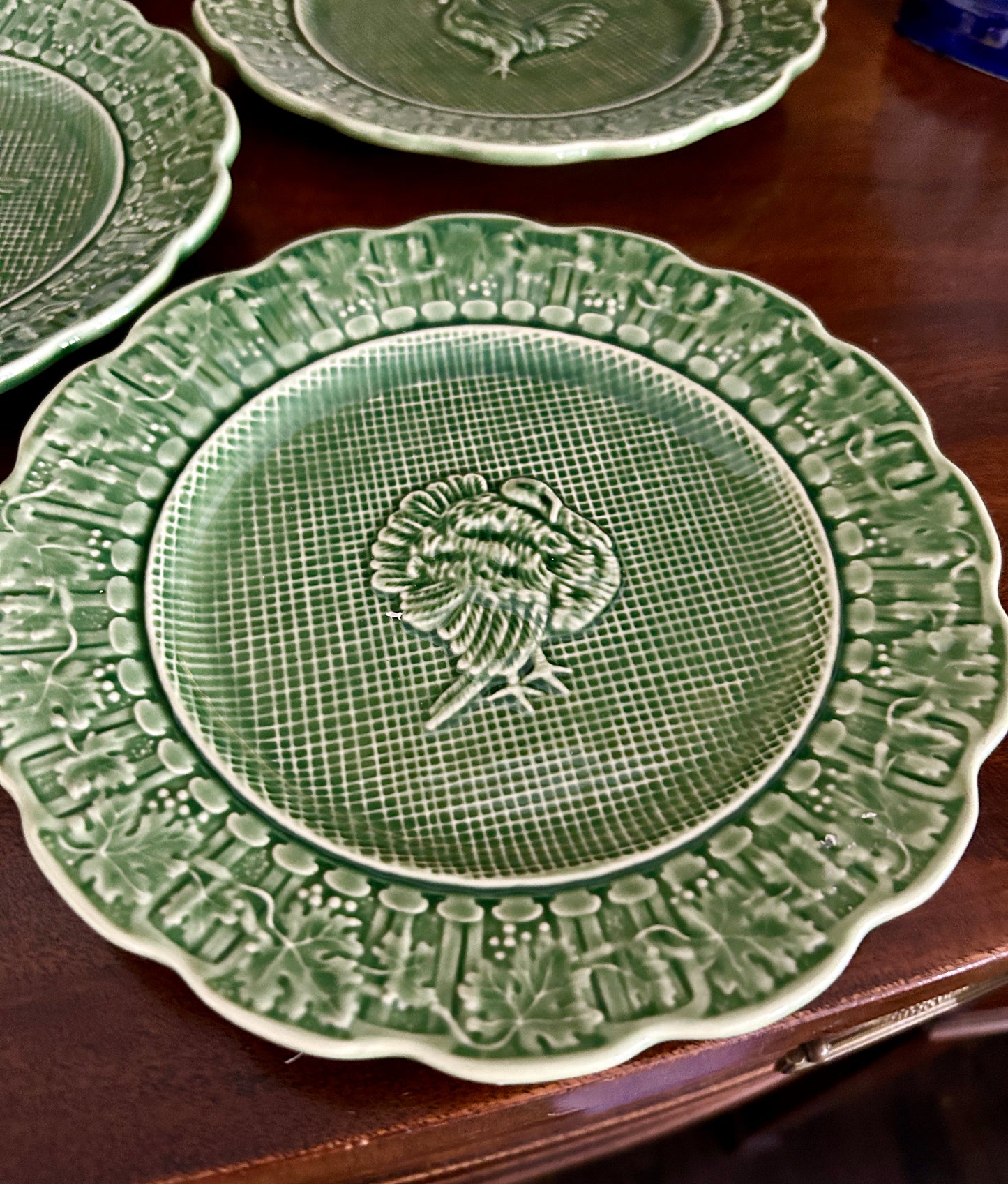 Set of 6 Vintage Bordallo Pinheiro Green Luncheon Plates