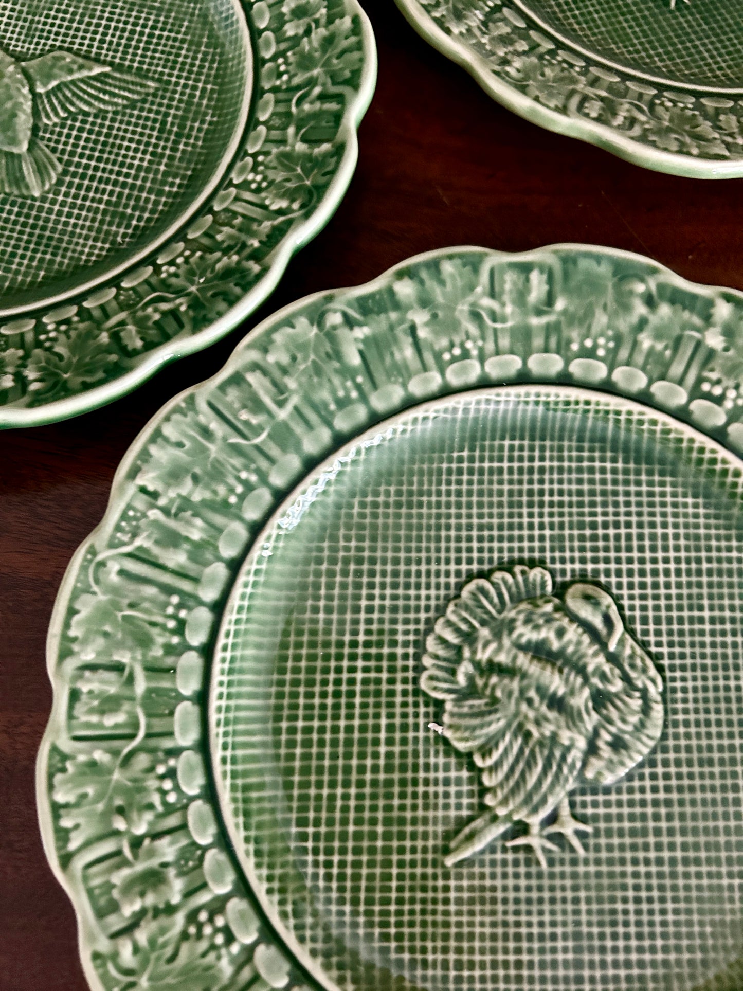 Set of 6 Vintage Bordallo Pinheiro Green Luncheon Plates