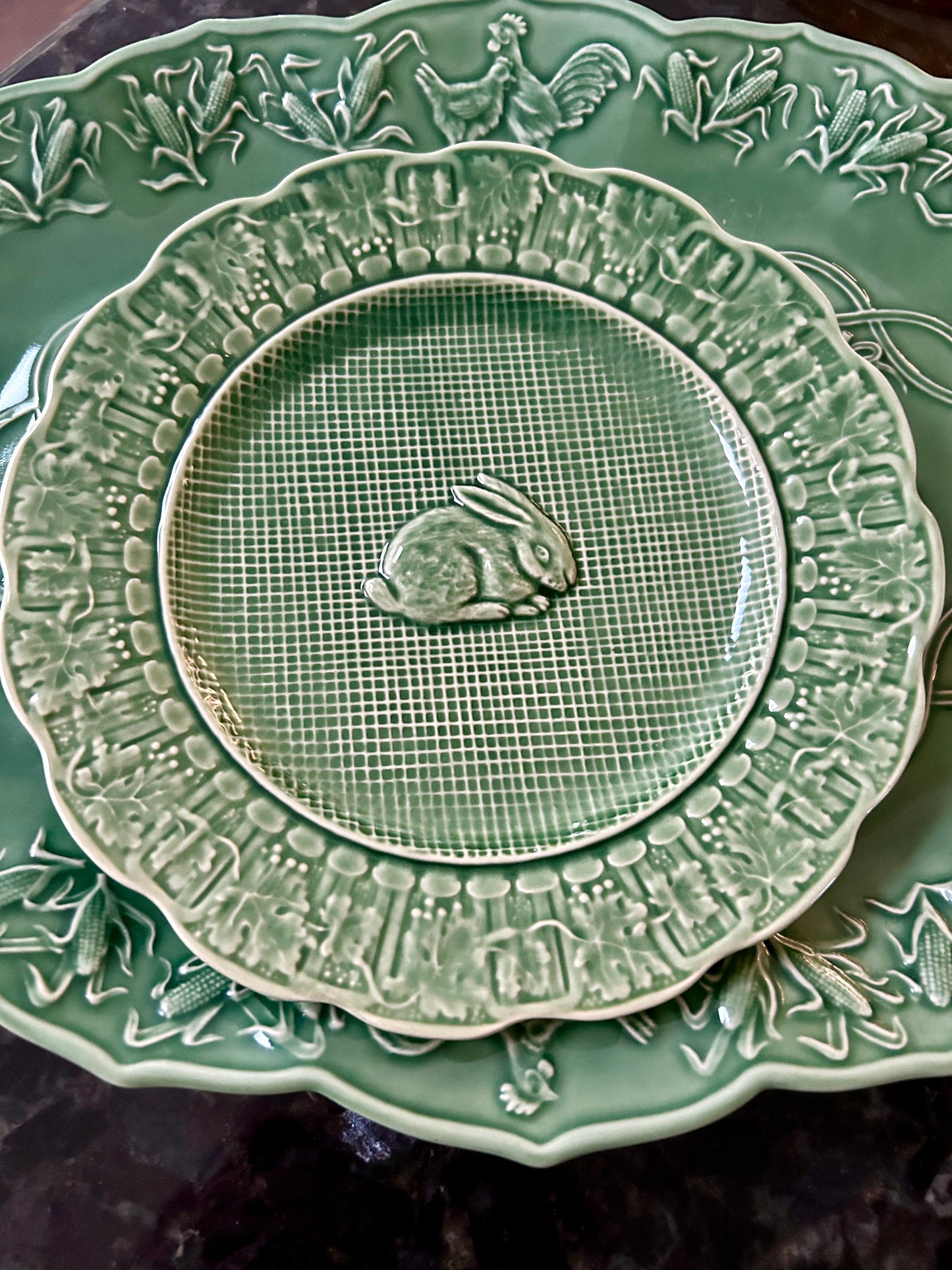 Set of 6 Vintage Bordallo Pinheiro Green Luncheon Plates