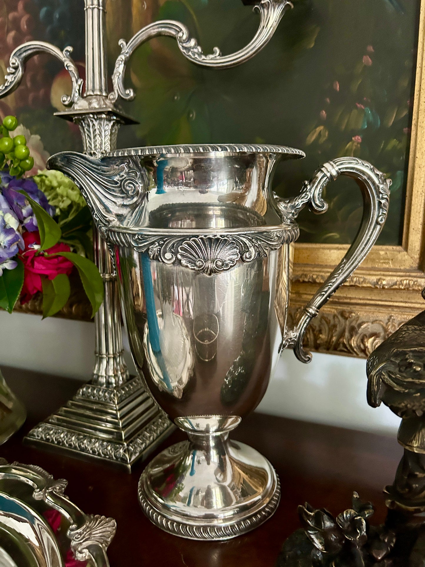 Vintage Silver Plate Footed Water Pitcher