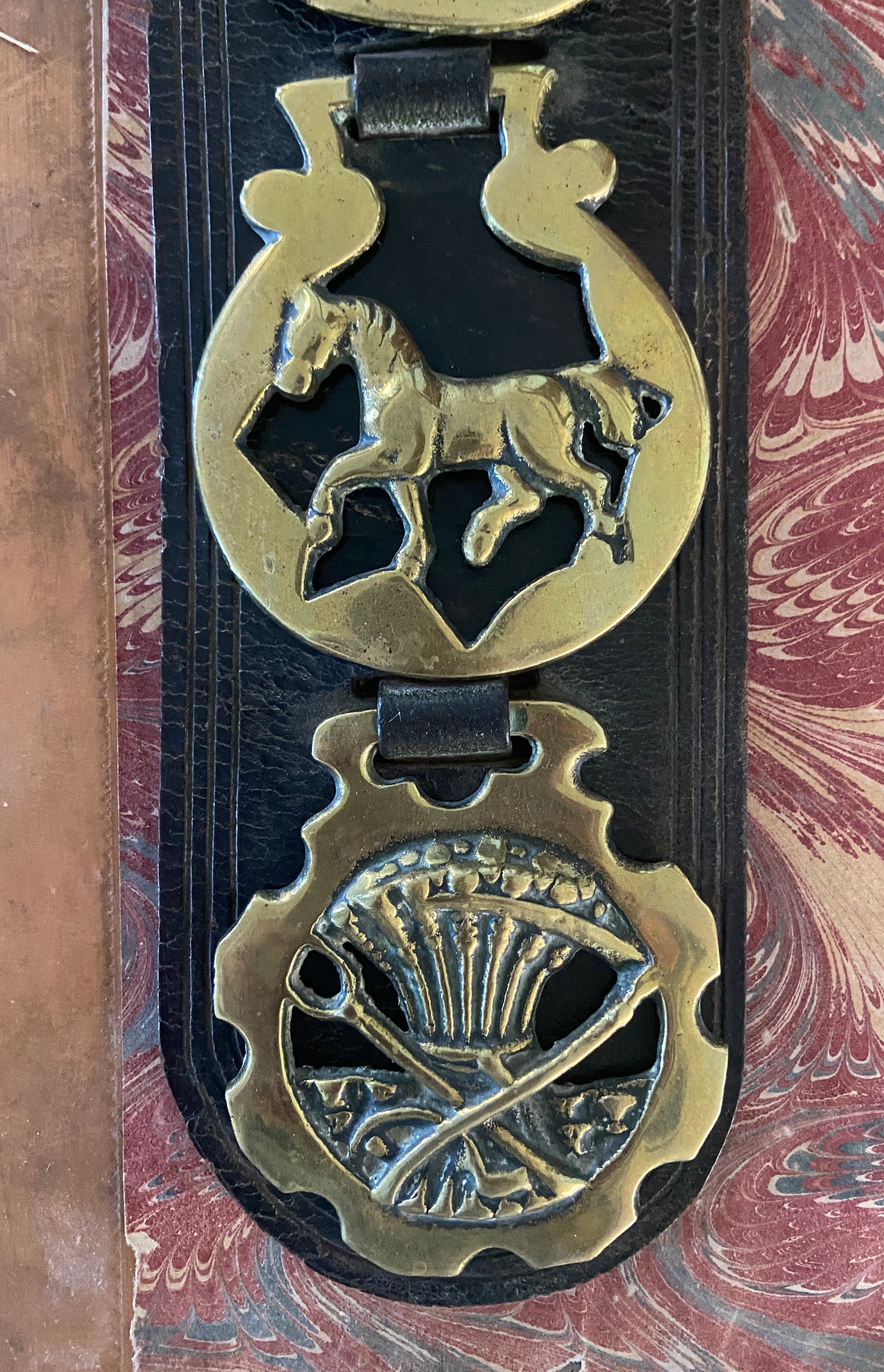 Vintage English Saddled Shire Horse Brass Martingale Bridle Harness  Medallion