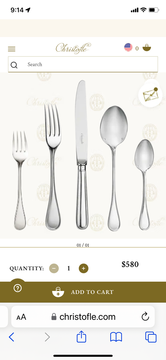 Full Service Set of Christofle "Albi" Flatware for (12) in Silver Plate + (4) Serving Pieces + Storage Chest