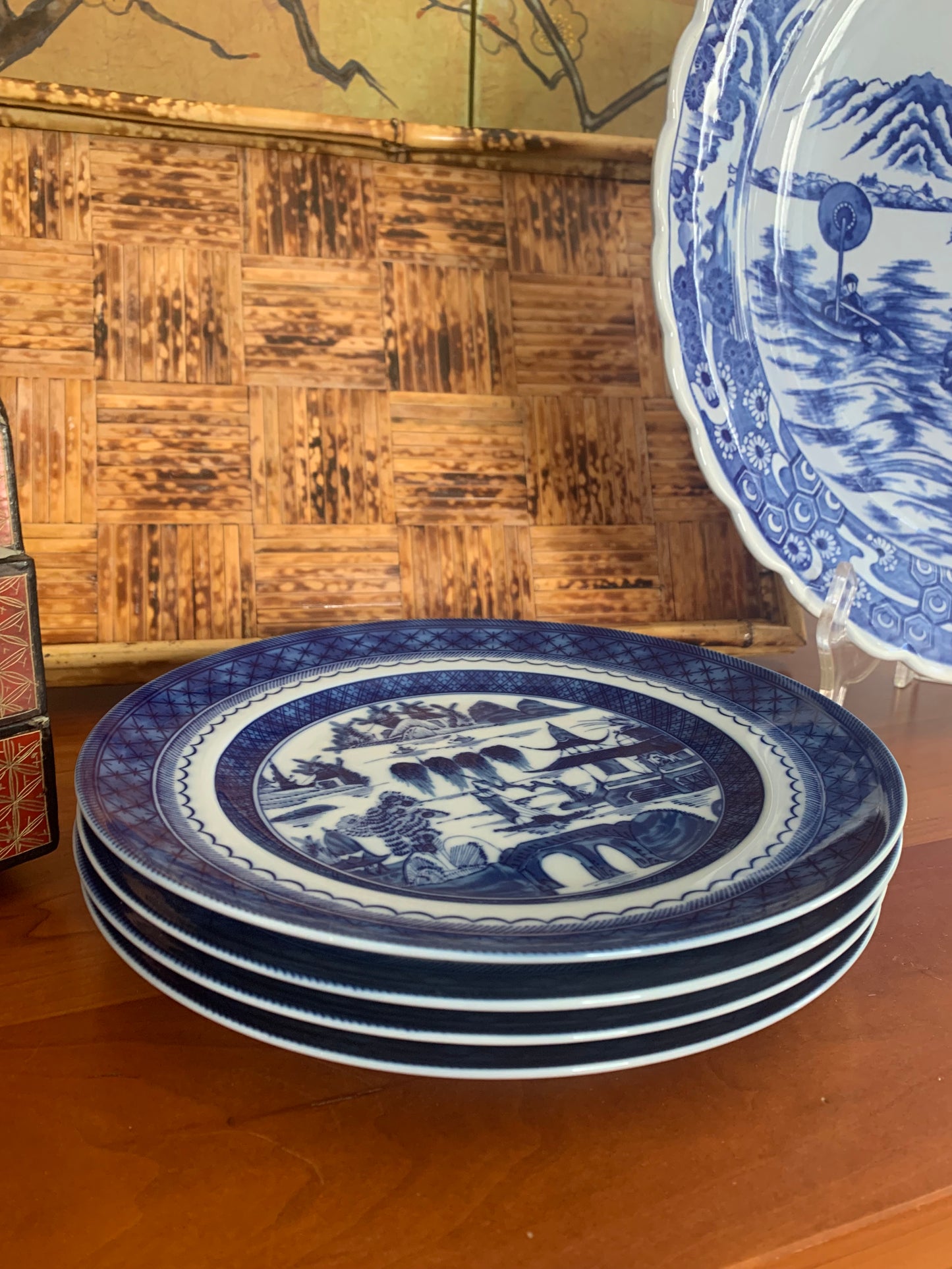 Set (4) Mottahedeh Blue Canton 10” Dinner Plates - Excellent!