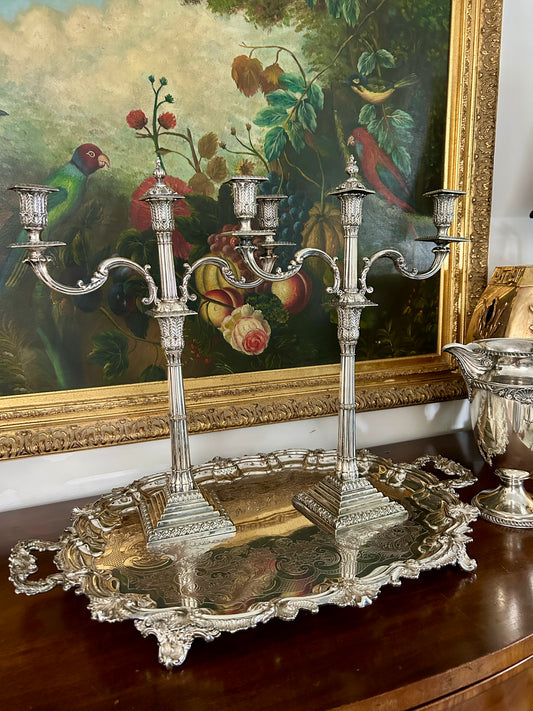 Pair of Antique English Silver Plate Neoclassical Candelabra